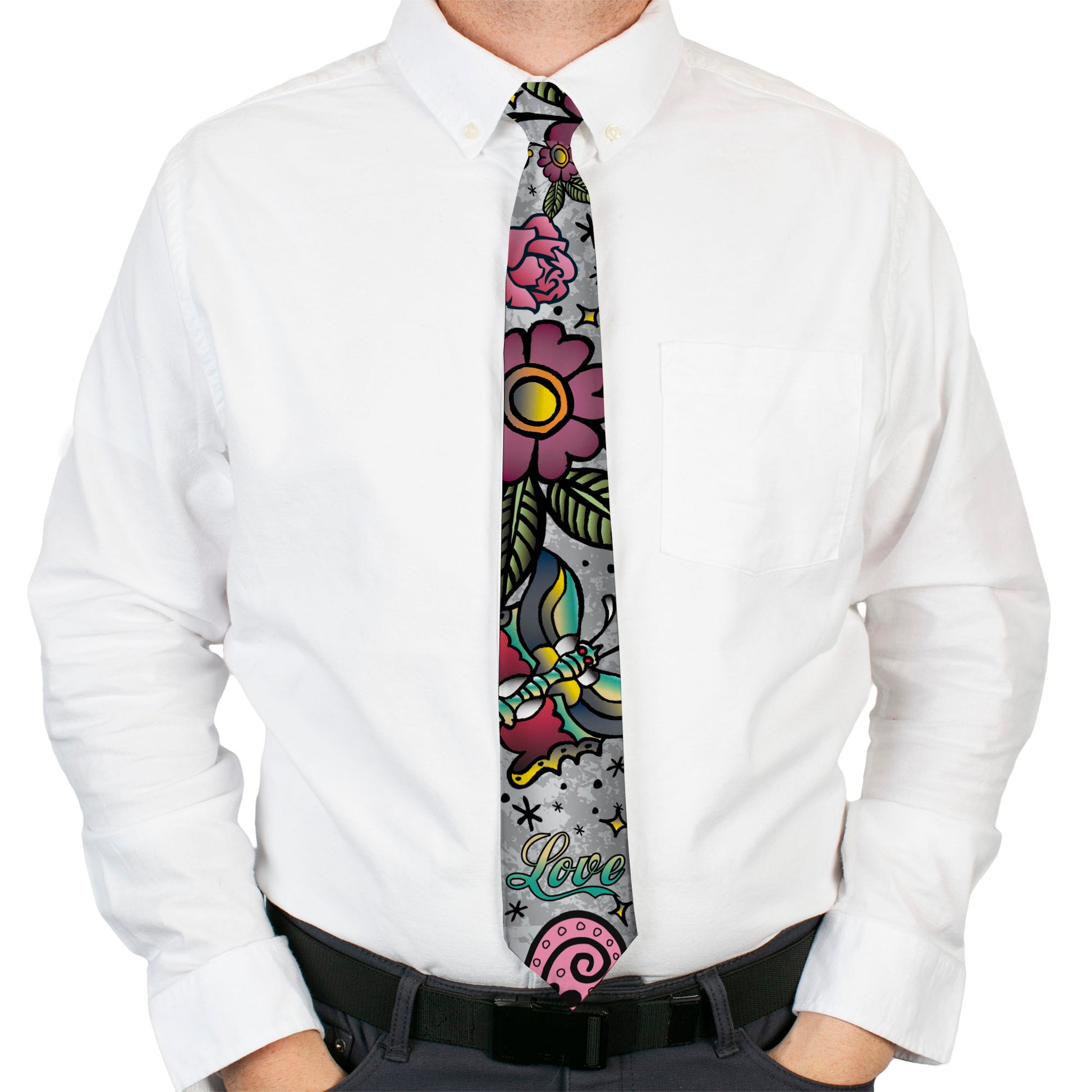 Buckle-Down Necktie - Love Love Gray Neckties Buckle-Down