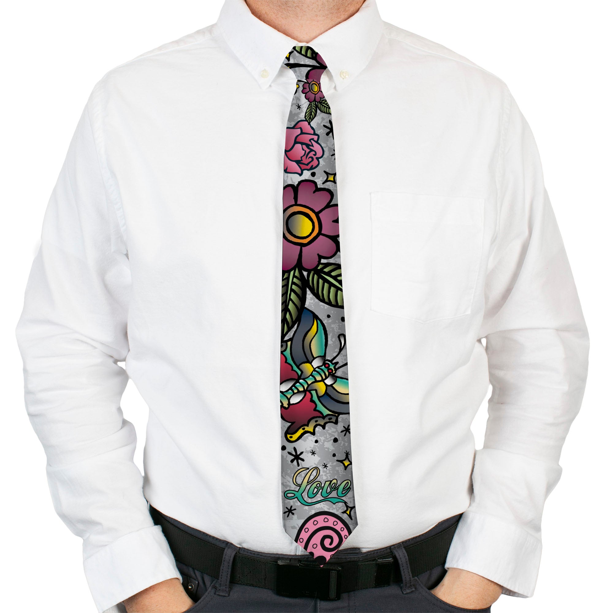 Buckle-Down Necktie - Love Love Gray Neckties Buckle-Down