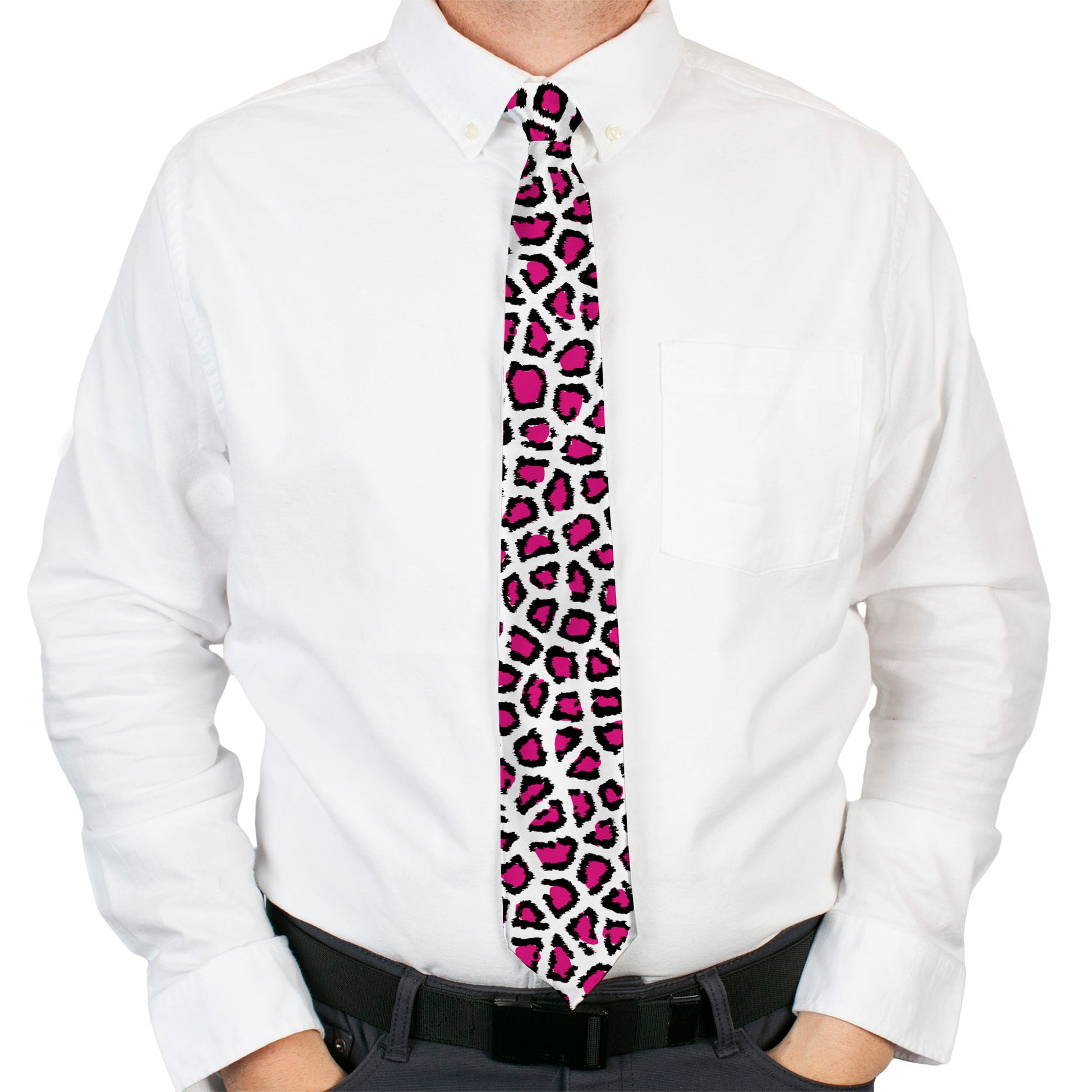 Buckle-Down Necktie - Leopard White/Fuchsia Neckties Buckle-Down