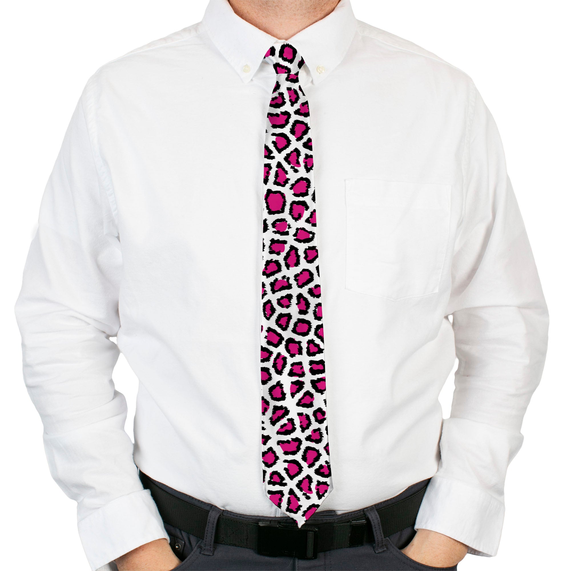 Buckle-Down Necktie - Leopard White/Fuchsia Neckties Buckle-Down