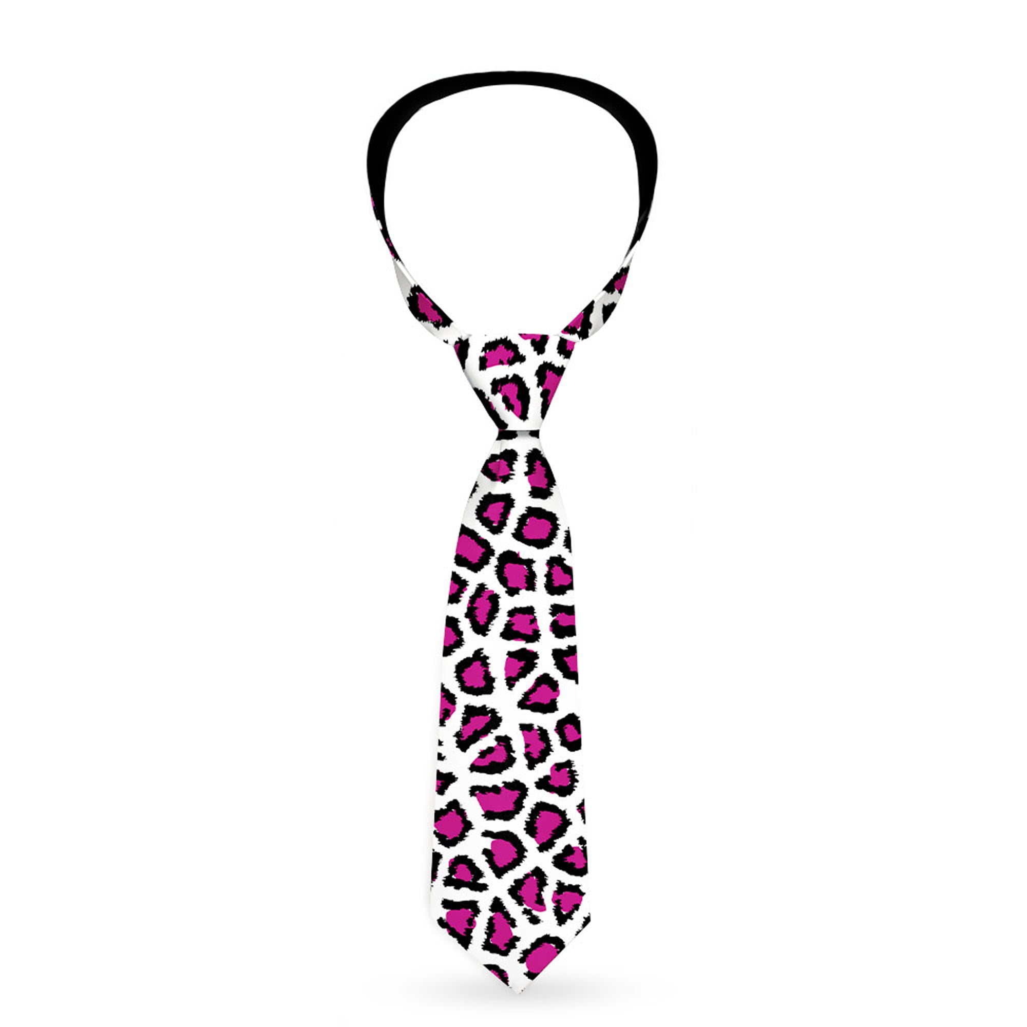 Buckle-Down Necktie - Leopard White/Fuchsia Neckties Buckle-Down