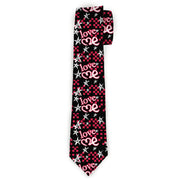 Buckle-Down Necktie - Love Me w/Sketch Stars & Checkers Blk/Fuchsia/Wht Neckties Buckle-Down
