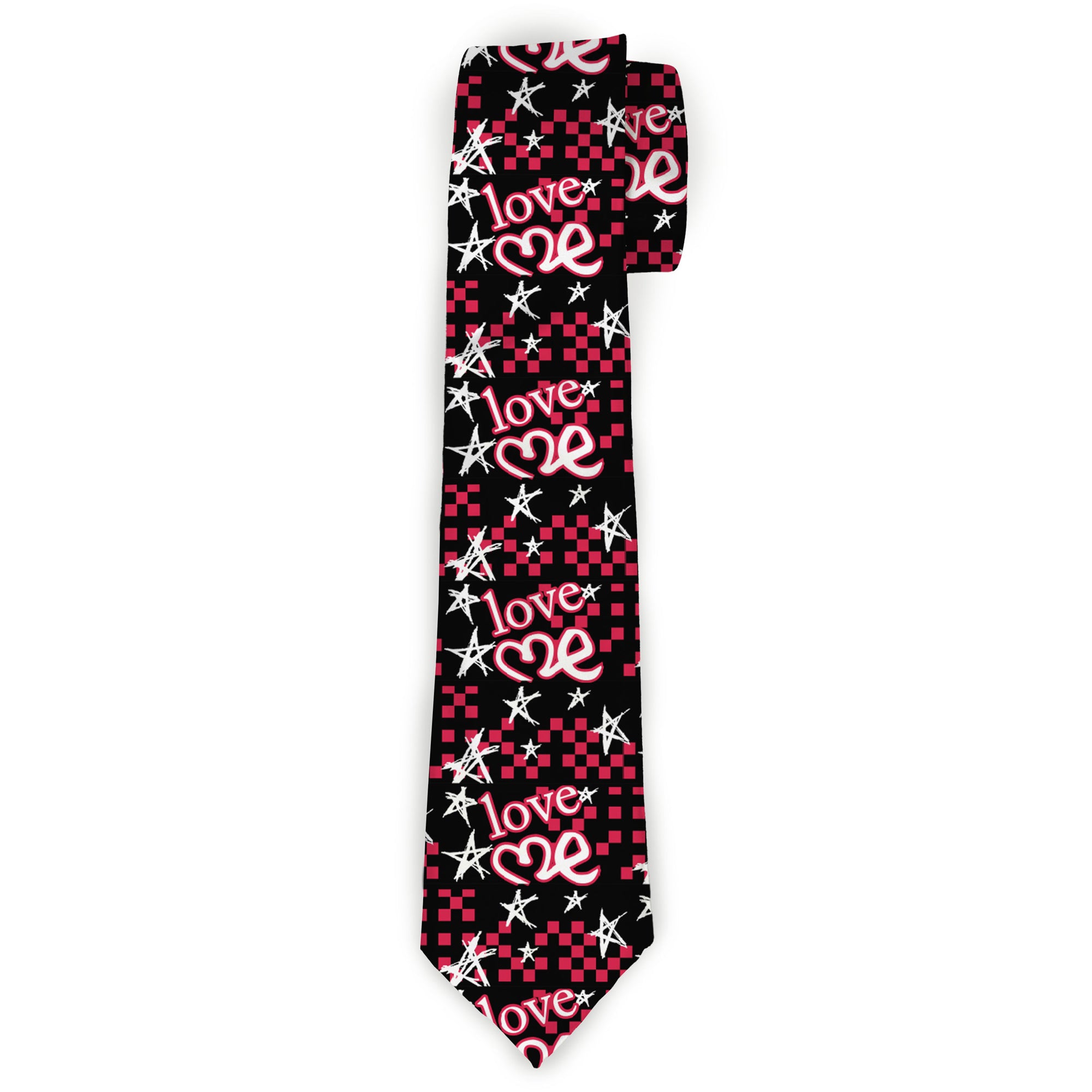 Buckle-Down Necktie - Love Me w/Sketch Stars & Checkers Blk/Fuchsia/Wht Neckties Buckle-Down