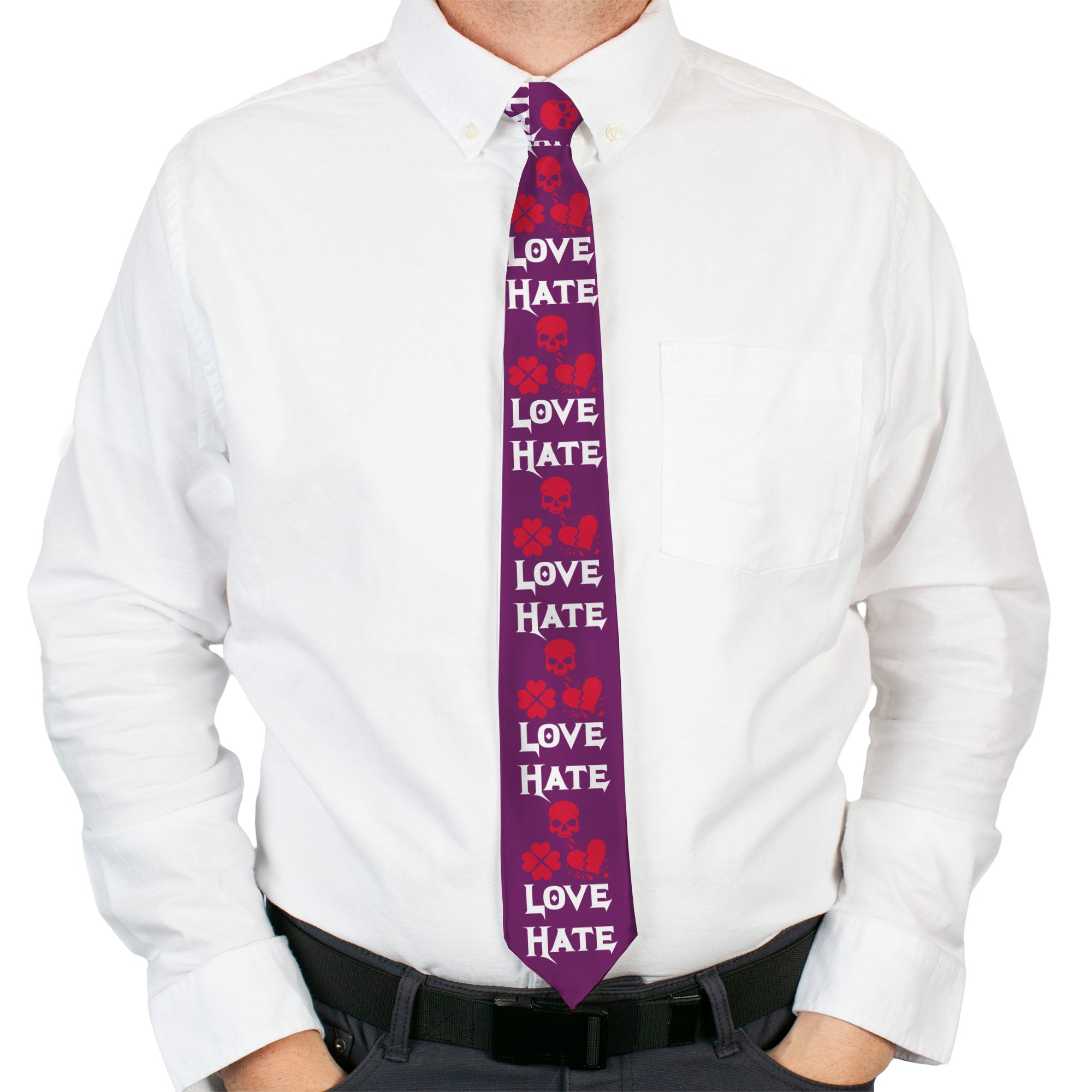 Buckle-Down Necktie - Love/Hate Purple/White/Fuchsia Neckties Buckle-Down