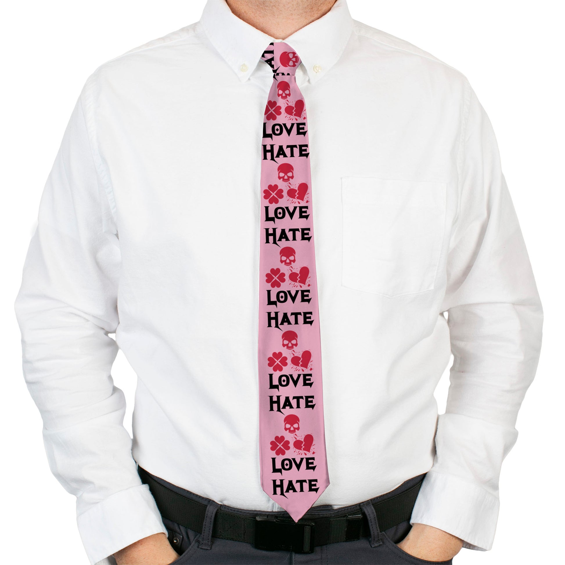 Buckle-Down Necktie - Love/Hate/Betrayal Pink/Black/Fuchsia Neckties Buckle-Down