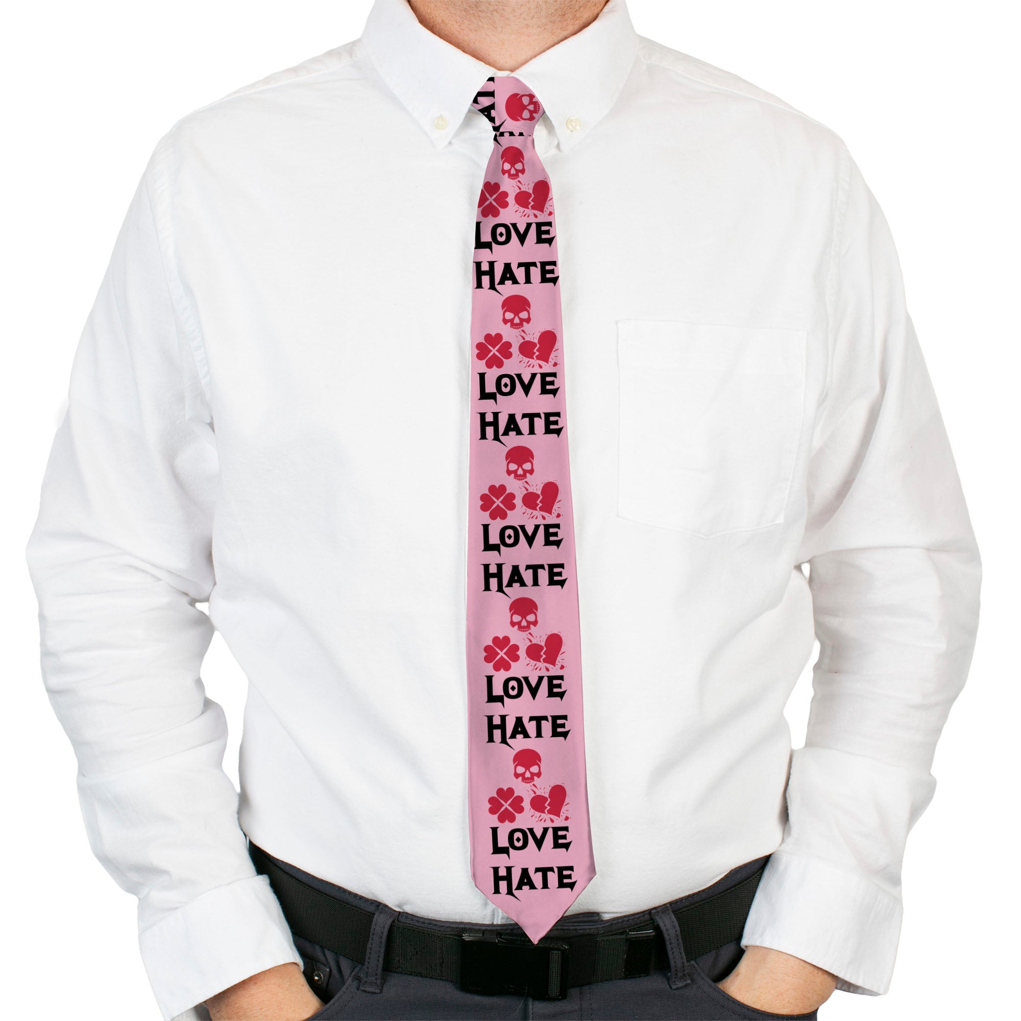 Buckle-Down Necktie - Love/Hate/Betrayal Pink/Black/Fuchsia Neckties Buckle-Down