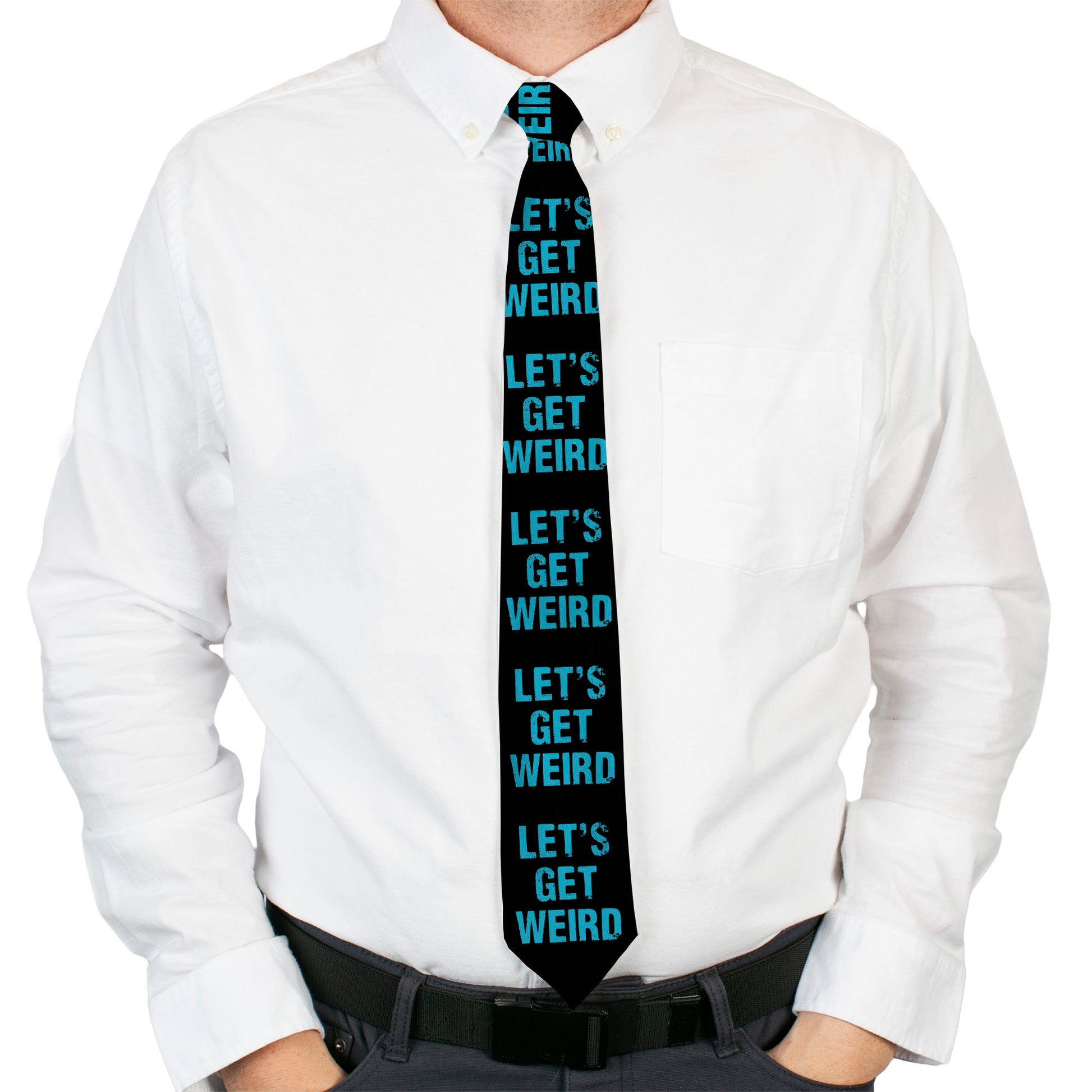 Buckle-Down Necktie - LET'S GET WEIRD Weathered Black/Bright Blue Neckties Buckle-Down