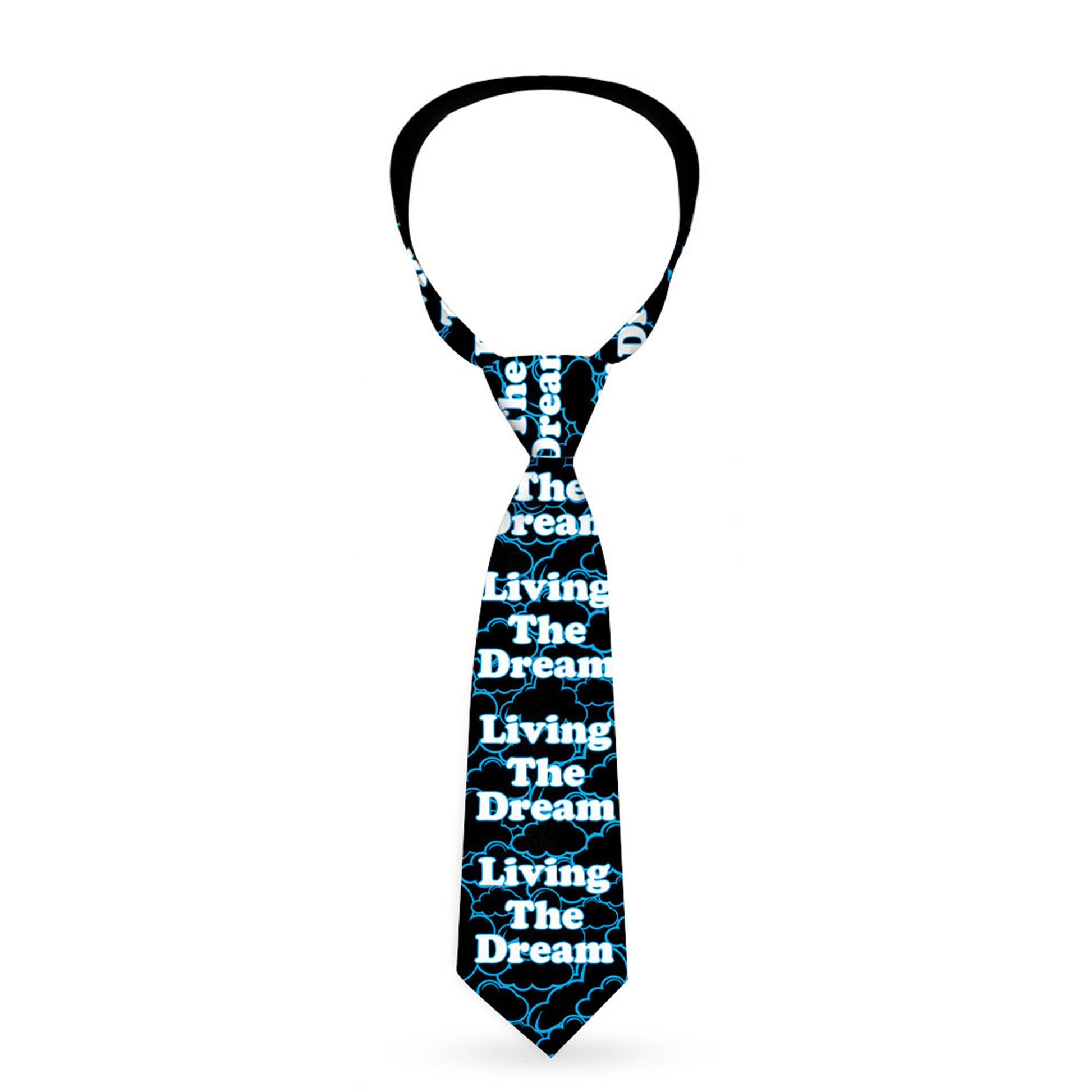 Buckle-Down Necktie - LIVING THE DREAM/Clouds Black/Blue/White Neckties Buckle-Down
