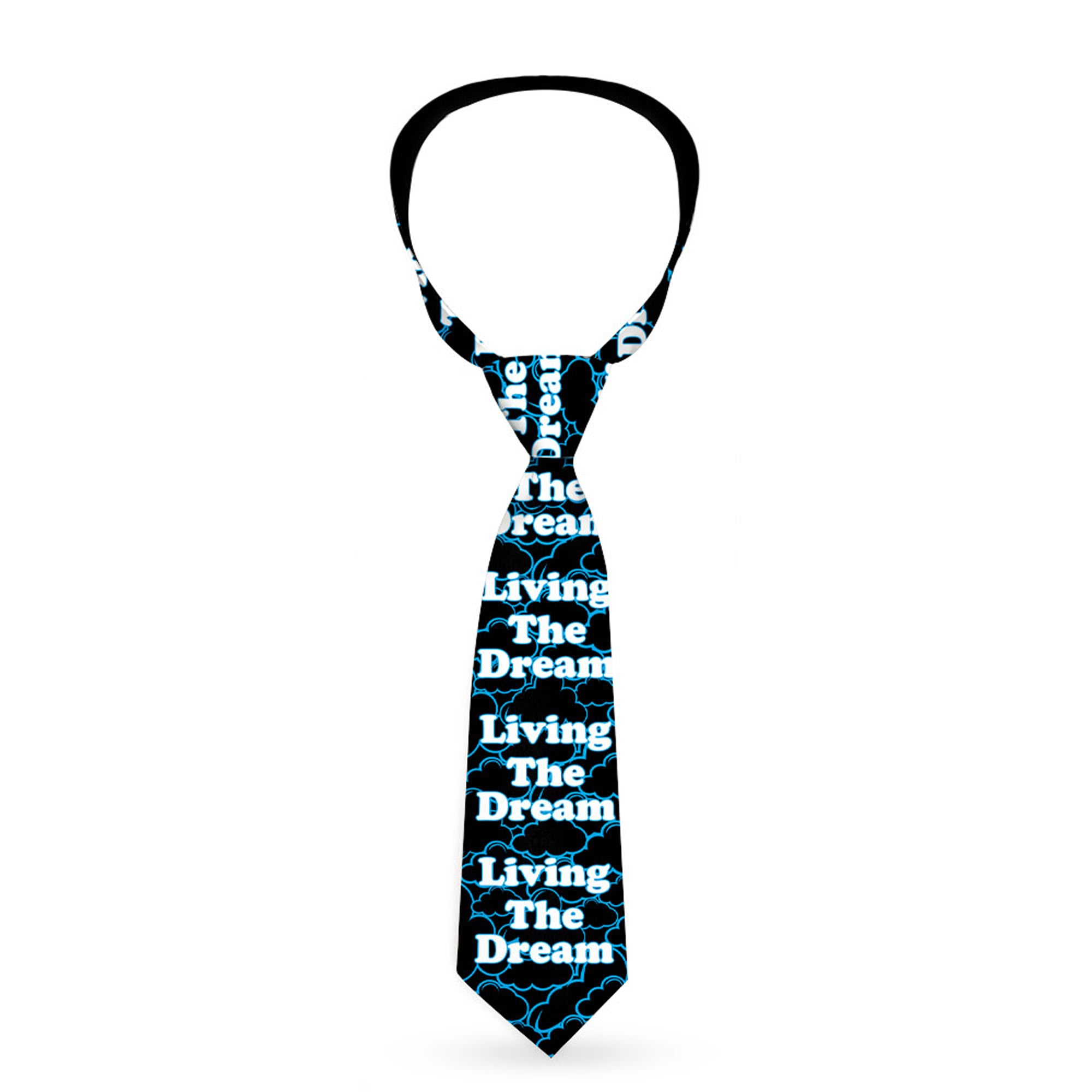 Buckle-Down Necktie - LIVING THE DREAM/Clouds Black/Blue/White Neckties Buckle-Down