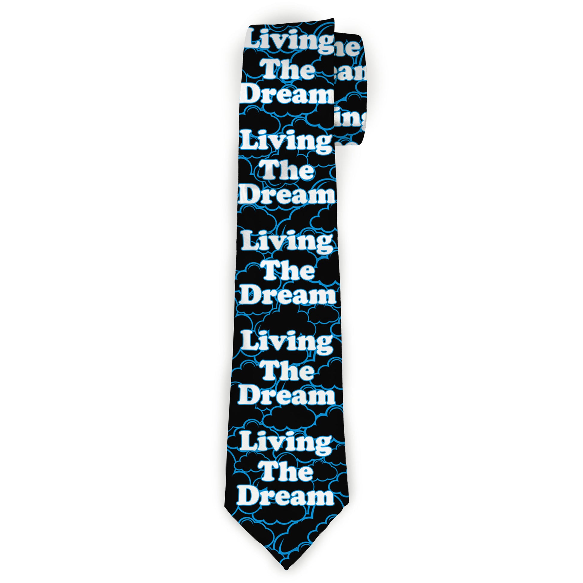 Buckle-Down Necktie - LIVING THE DREAM/Clouds Black/Blue/White Neckties Buckle-Down