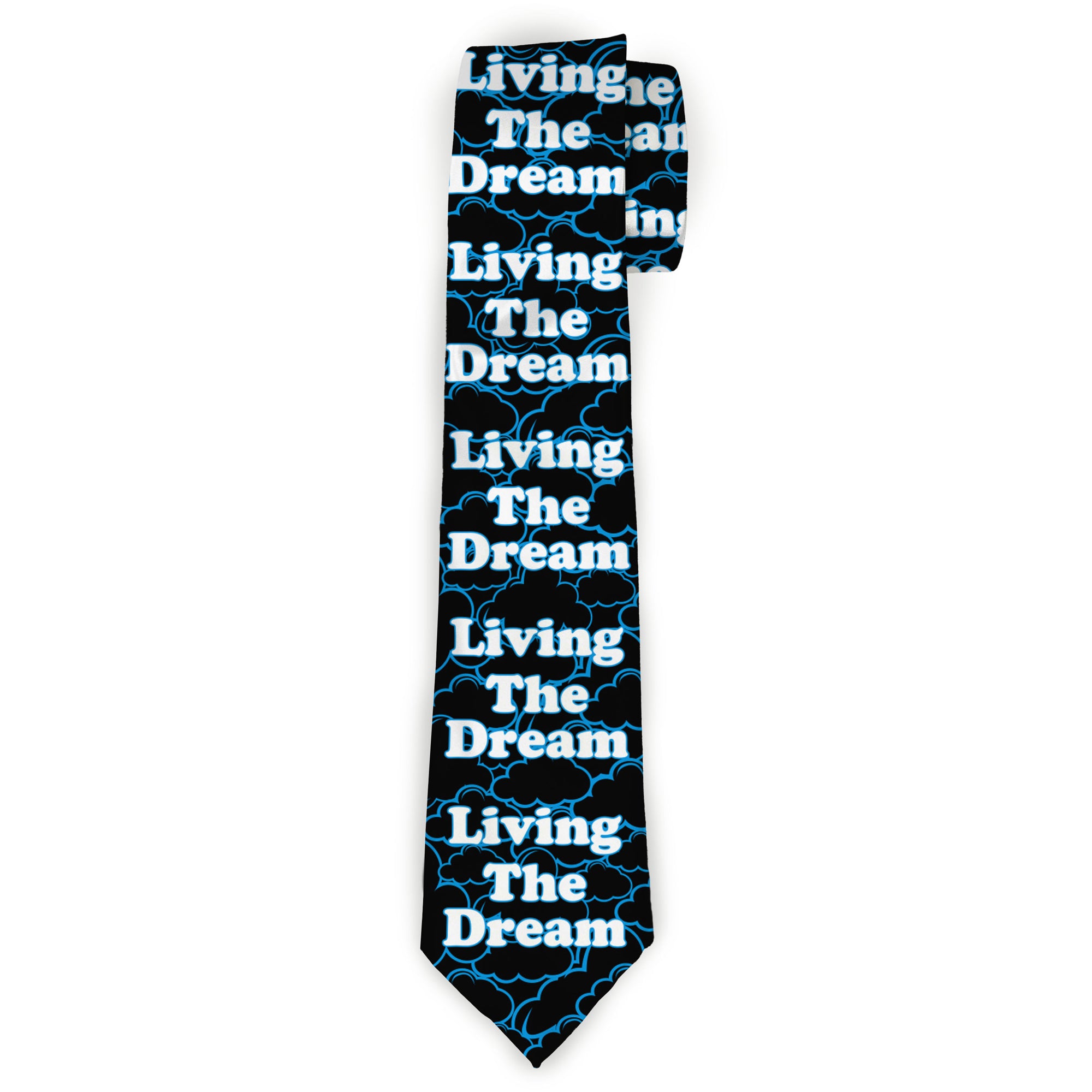 Buckle-Down Necktie - LIVING THE DREAM/Clouds Black/Blue/White Neckties Buckle-Down