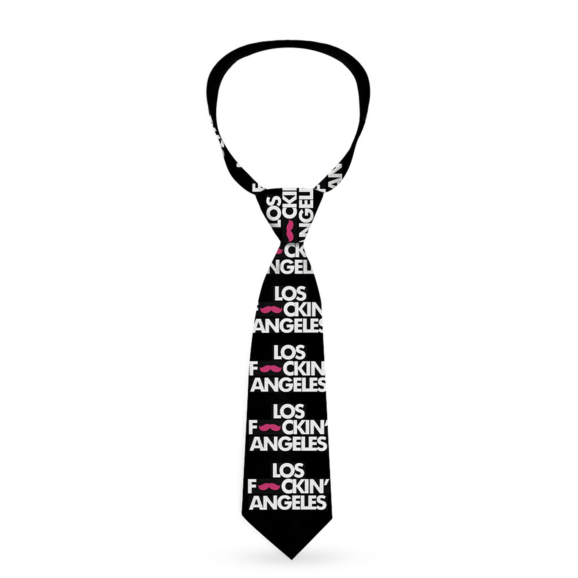 Buckle-Down Necktie - LOS F*CKIN' ANGELES Mustache Black/White/Pink Neckties Buckle-Down