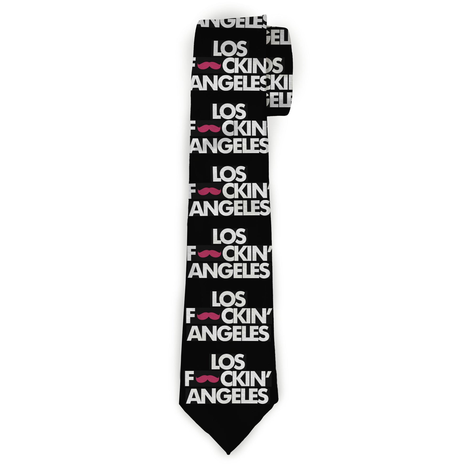 Buckle-Down Necktie - LOS F*CKIN' ANGELES Mustache Black/White/Pink Neckties Buckle-Down