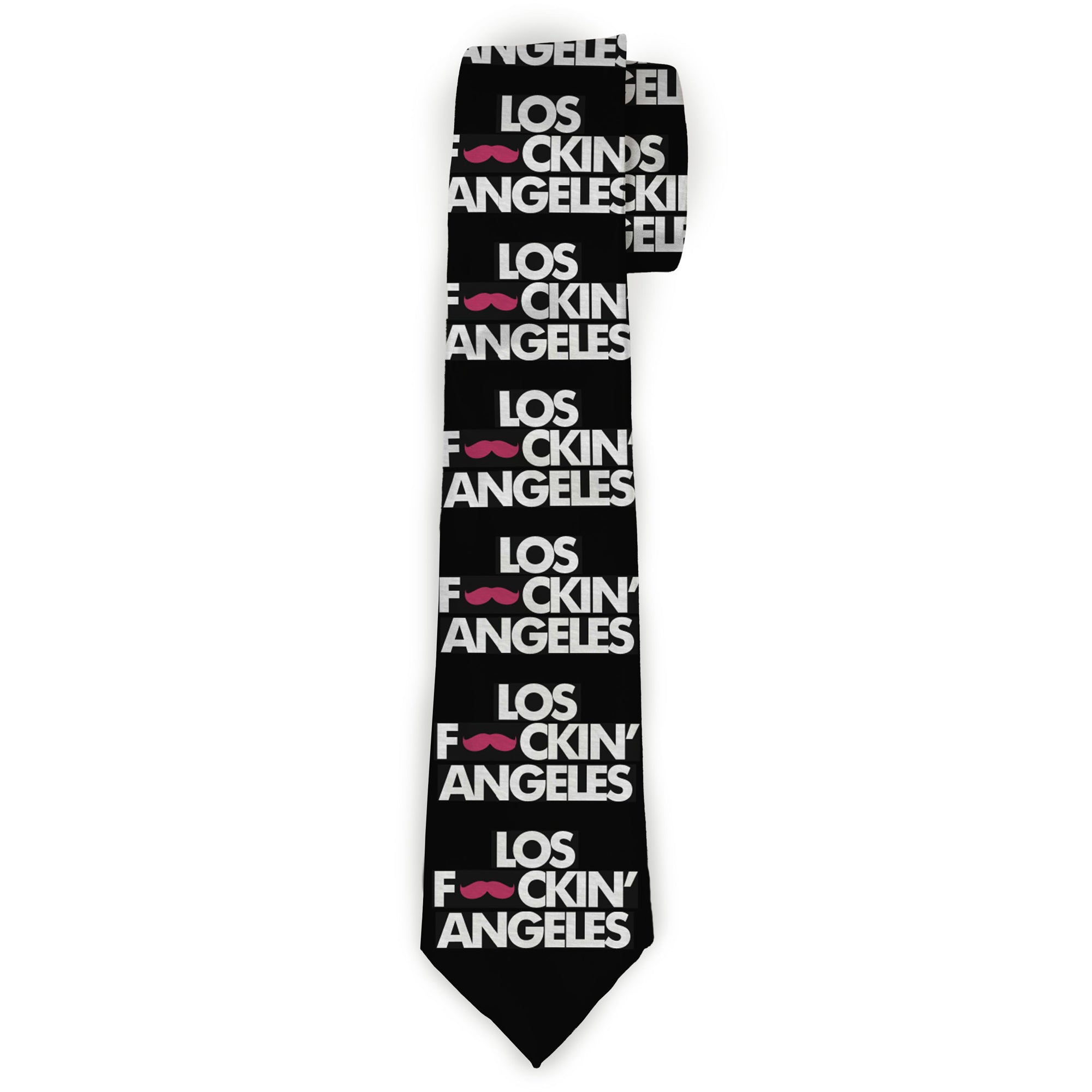 Buckle-Down Necktie - LOS F*CKIN' ANGELES Mustache Black/White/Pink Neckties Buckle-Down