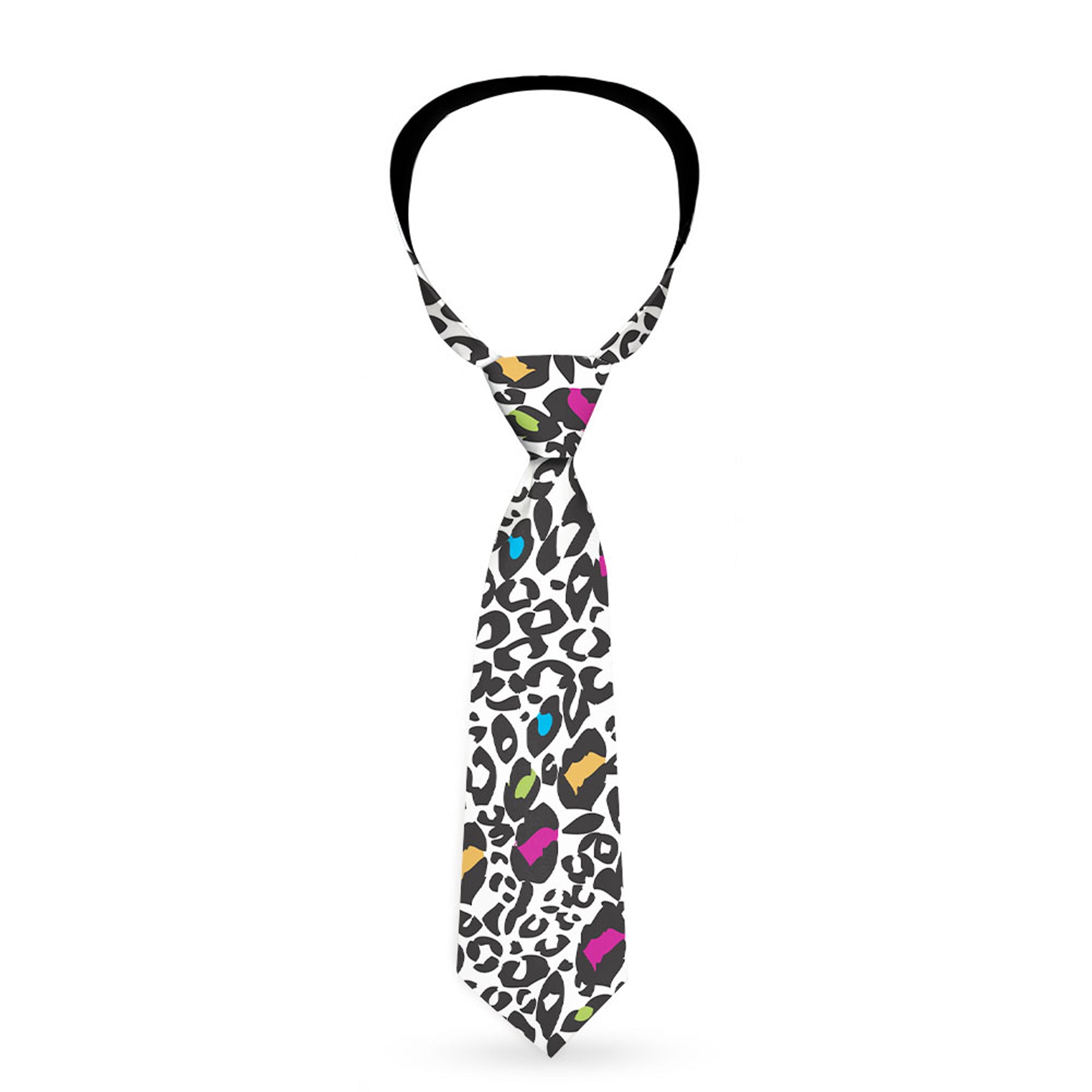 Buckle-Down Necktie - Leopard White/Black/Multi Color Neckties Buckle-Down
