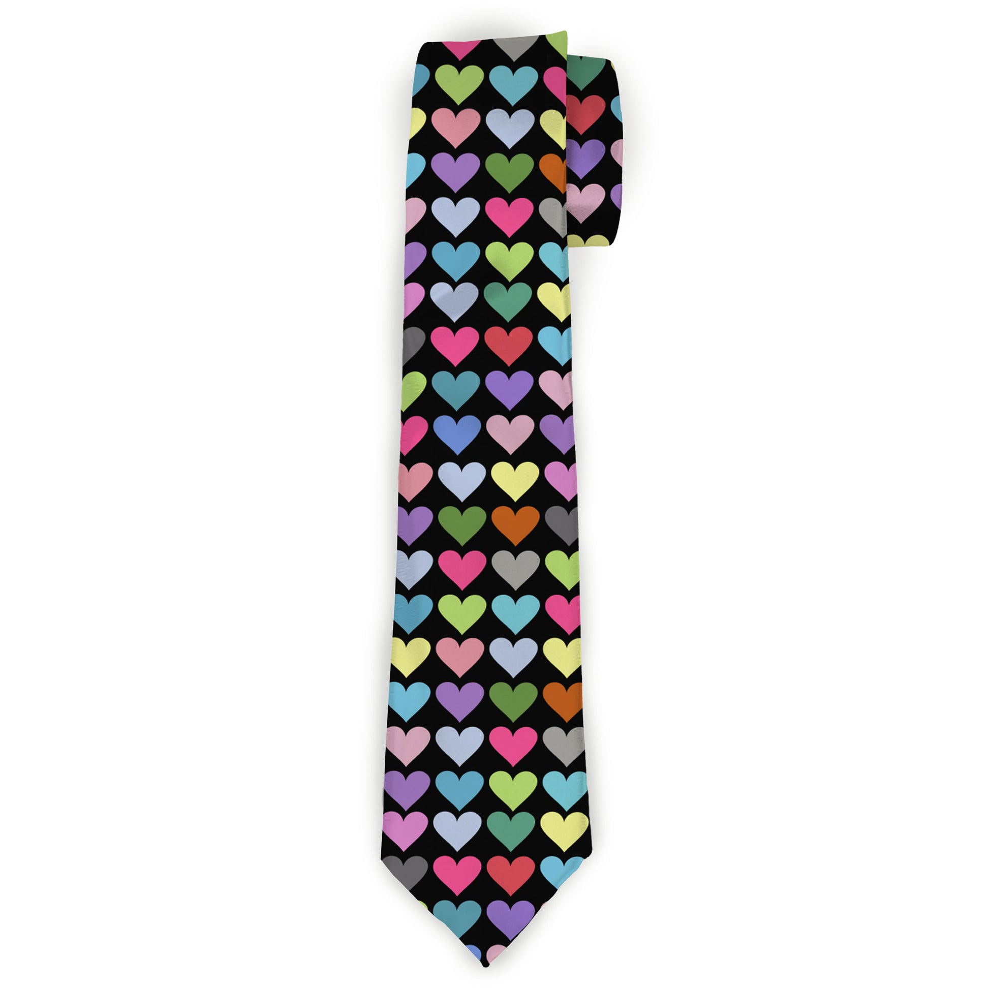Buckle-Down Necktie - Mini Hearts Black/Multi Color Neckties Buckle-Down