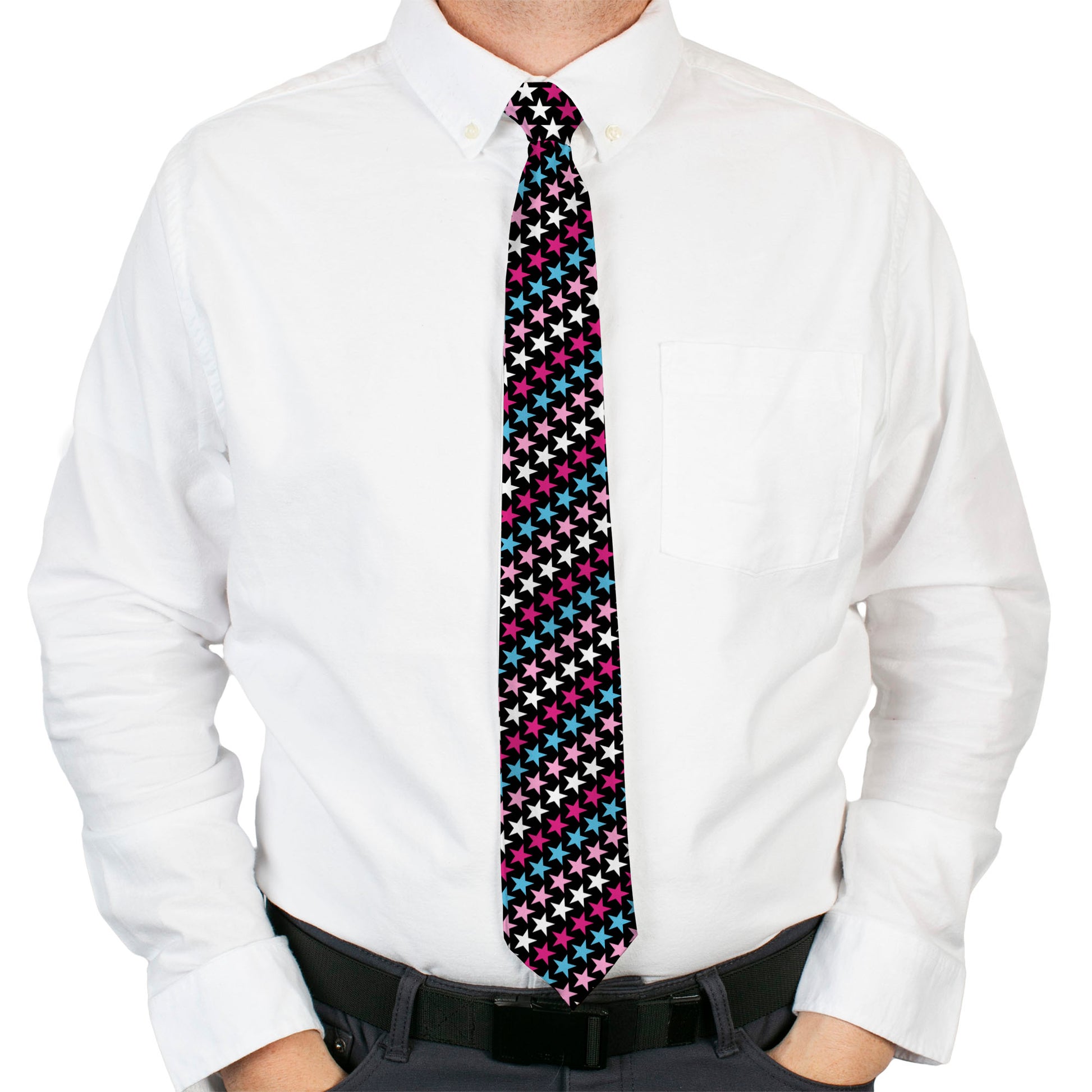 Buckle-Down Necktie - Mini Stars Black/Pink/Blue/White Neckties Buckle-Down