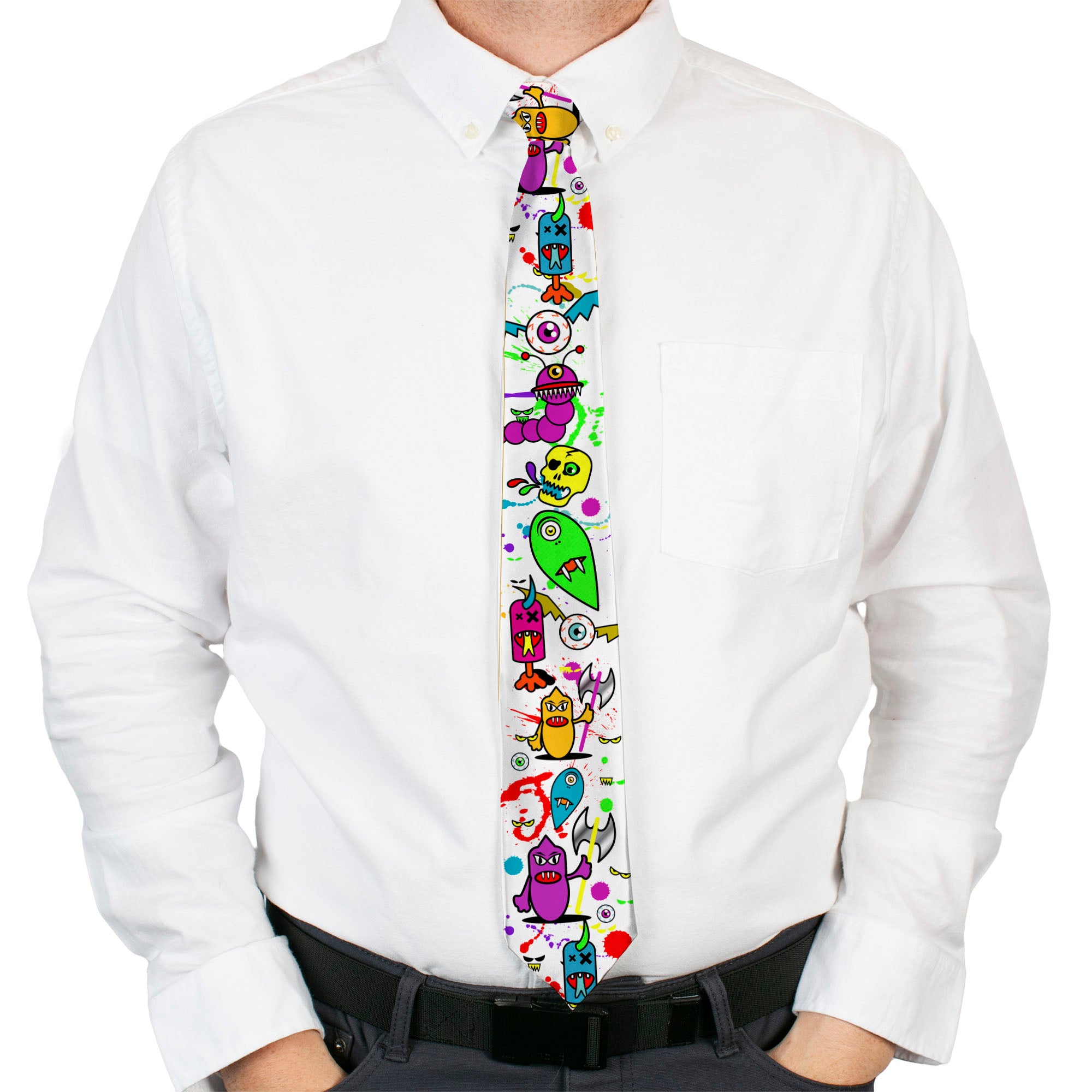 Buckle-Down Necktie - Monsters White Neckties Buckle-Down