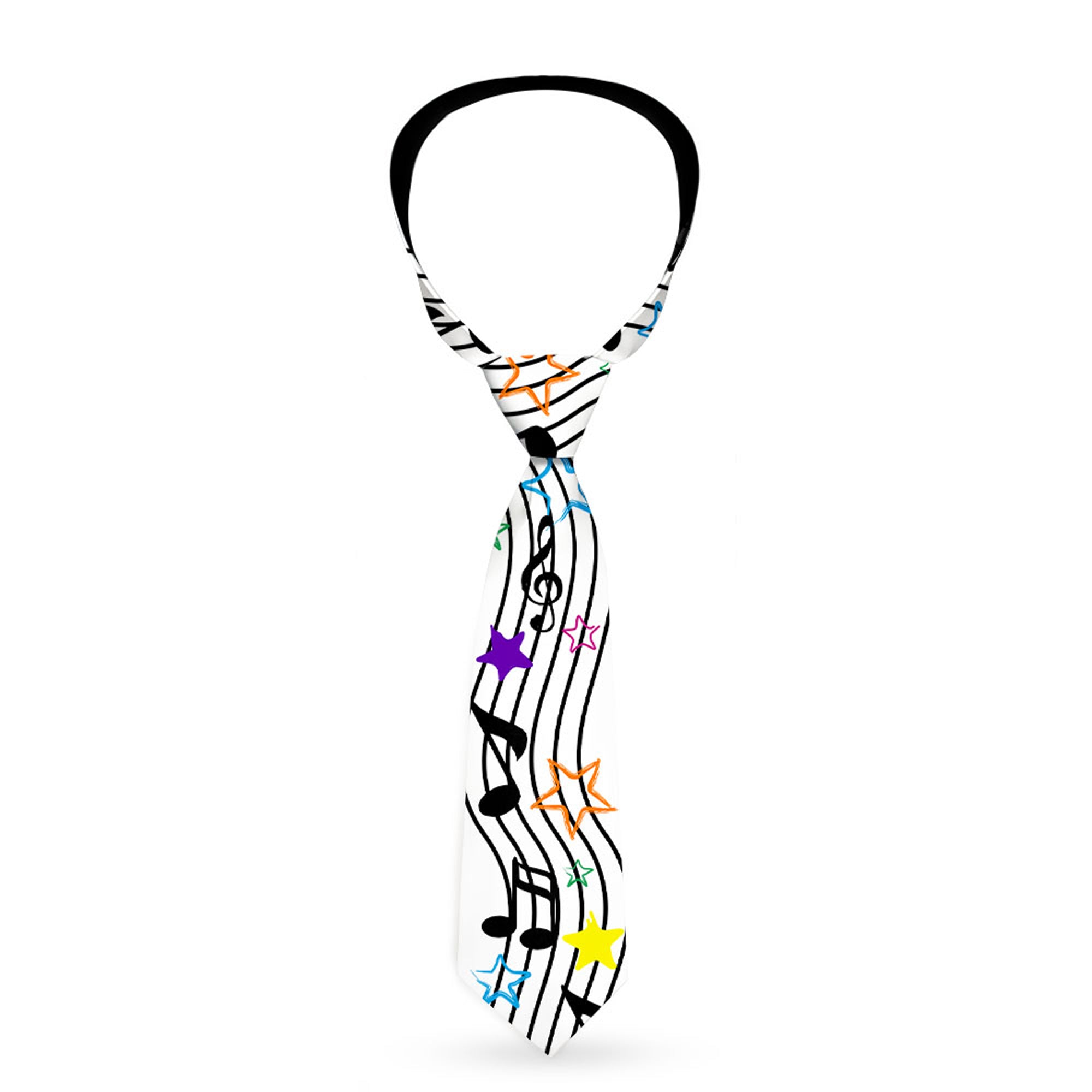 Buckle-Down Necktie - Music Notes Stars White/Black/Multi Color Neckties Buckle-Down