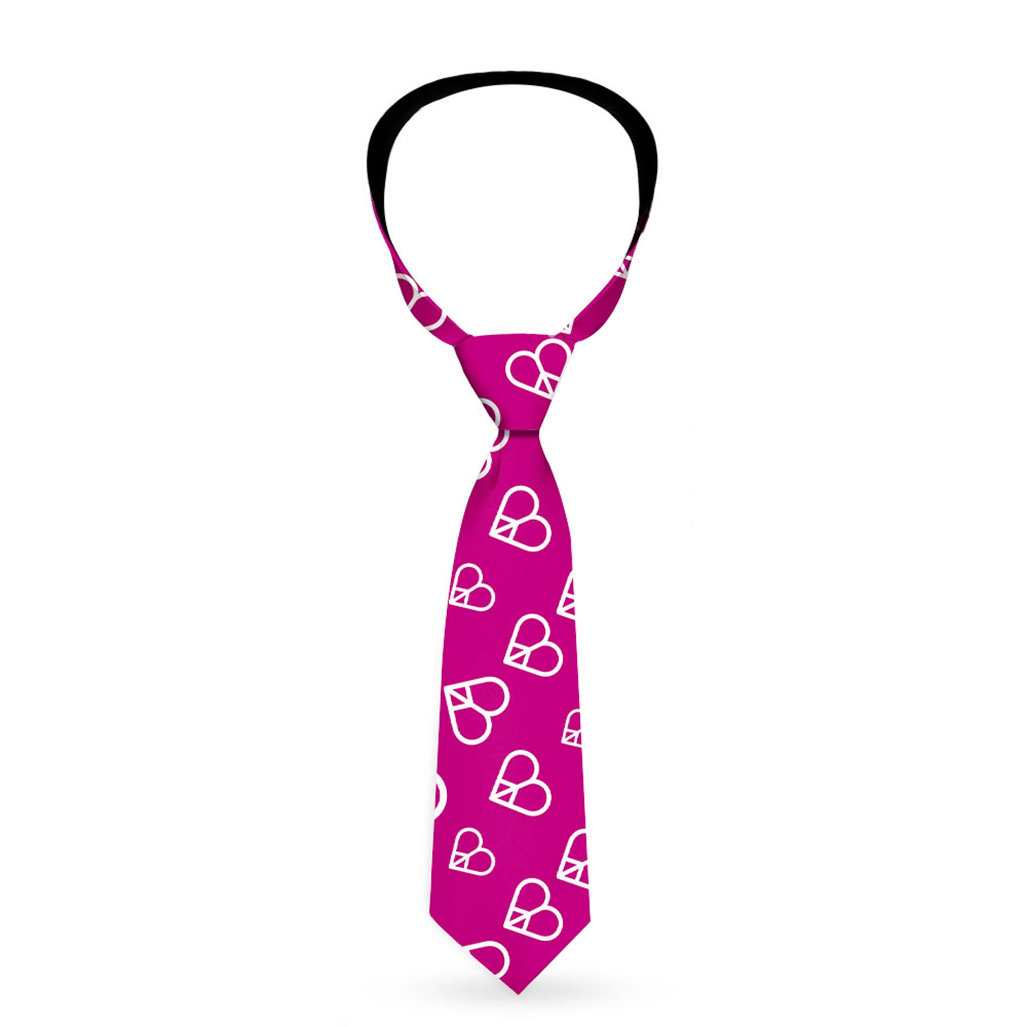 Buckle-Down Necktie - Mini Peace Hearts Fuchsia/White Neckties Buckle-Down