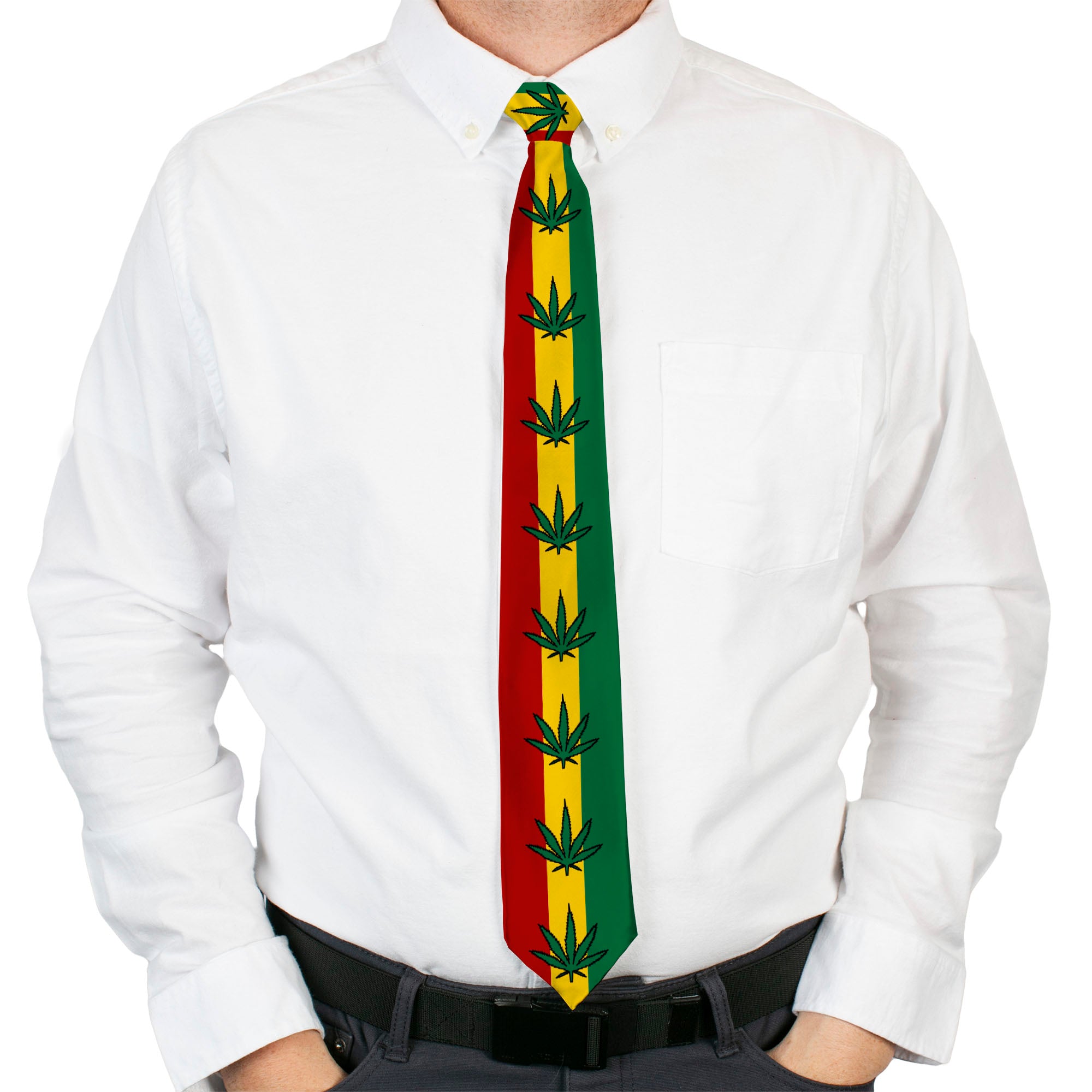 Buckle-Down Necktie - Marijuana Leaf Repeat Rasta Neckties Buckle-Down