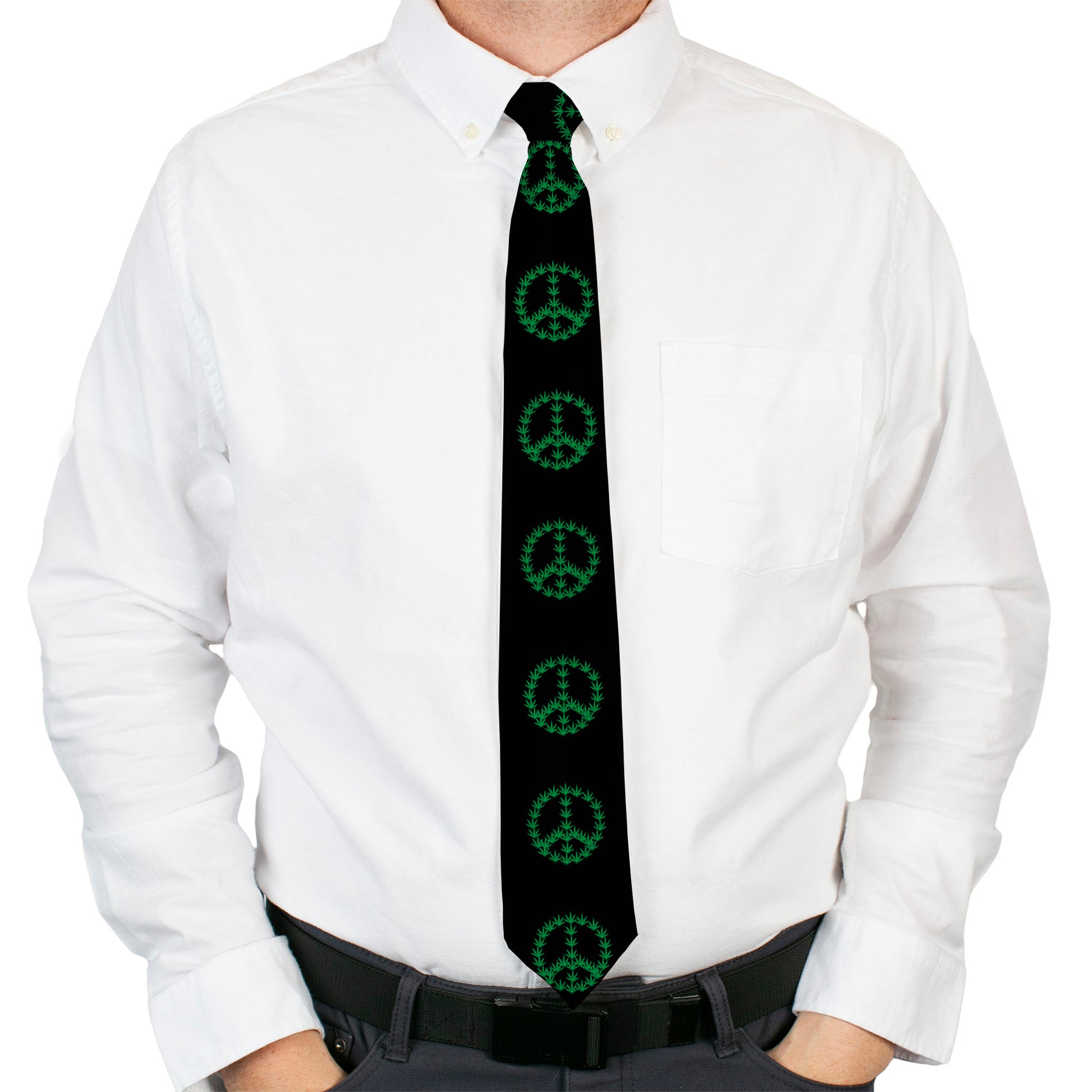 Buckle-Down Necktie - Marijuana Peace Repeat Black/Green Neckties Buckle-Down