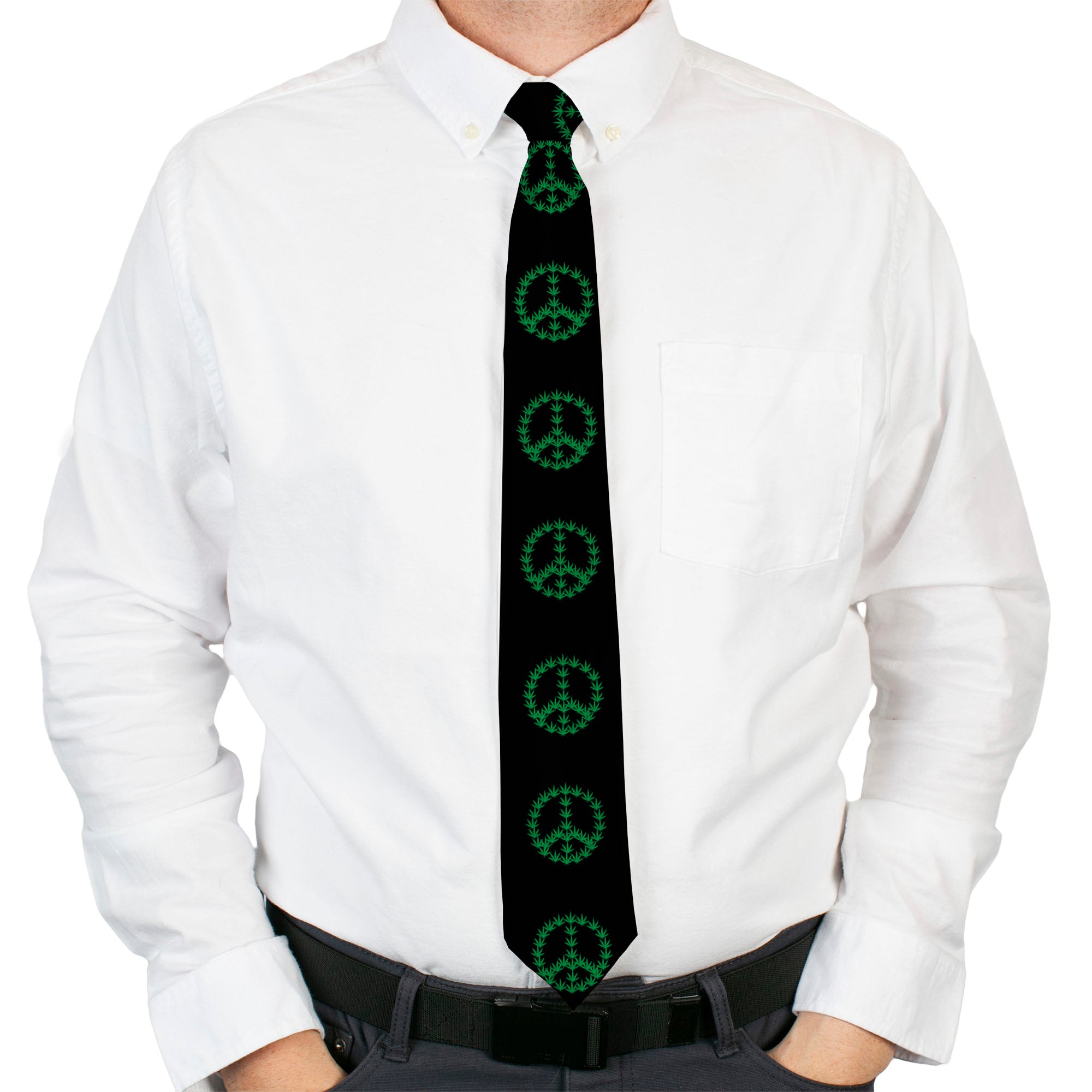 Buckle-Down Necktie - Marijuana Peace Repeat Black/Green Neckties Buckle-Down