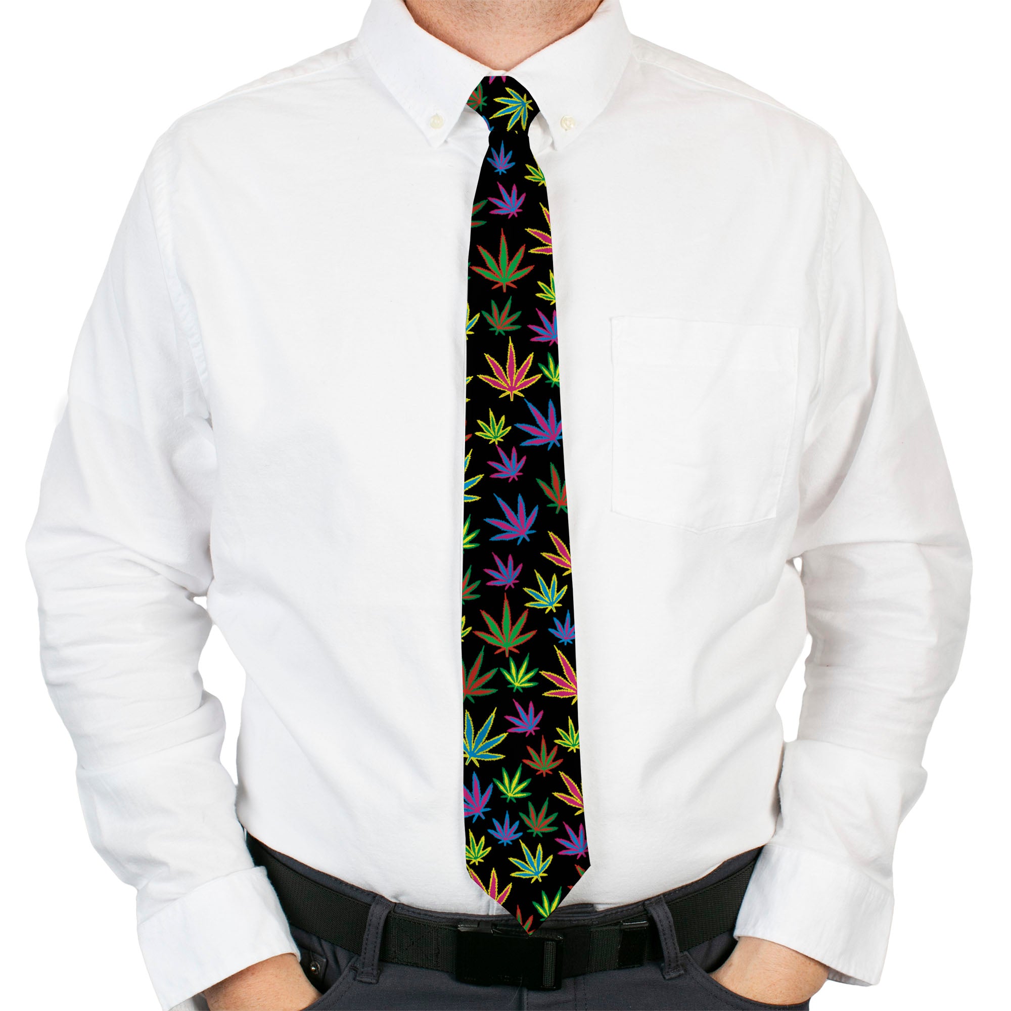 Buckle-Down Necktie - Multi Marijuana Leaves Black/Multi Color Neckties Buckle-Down
