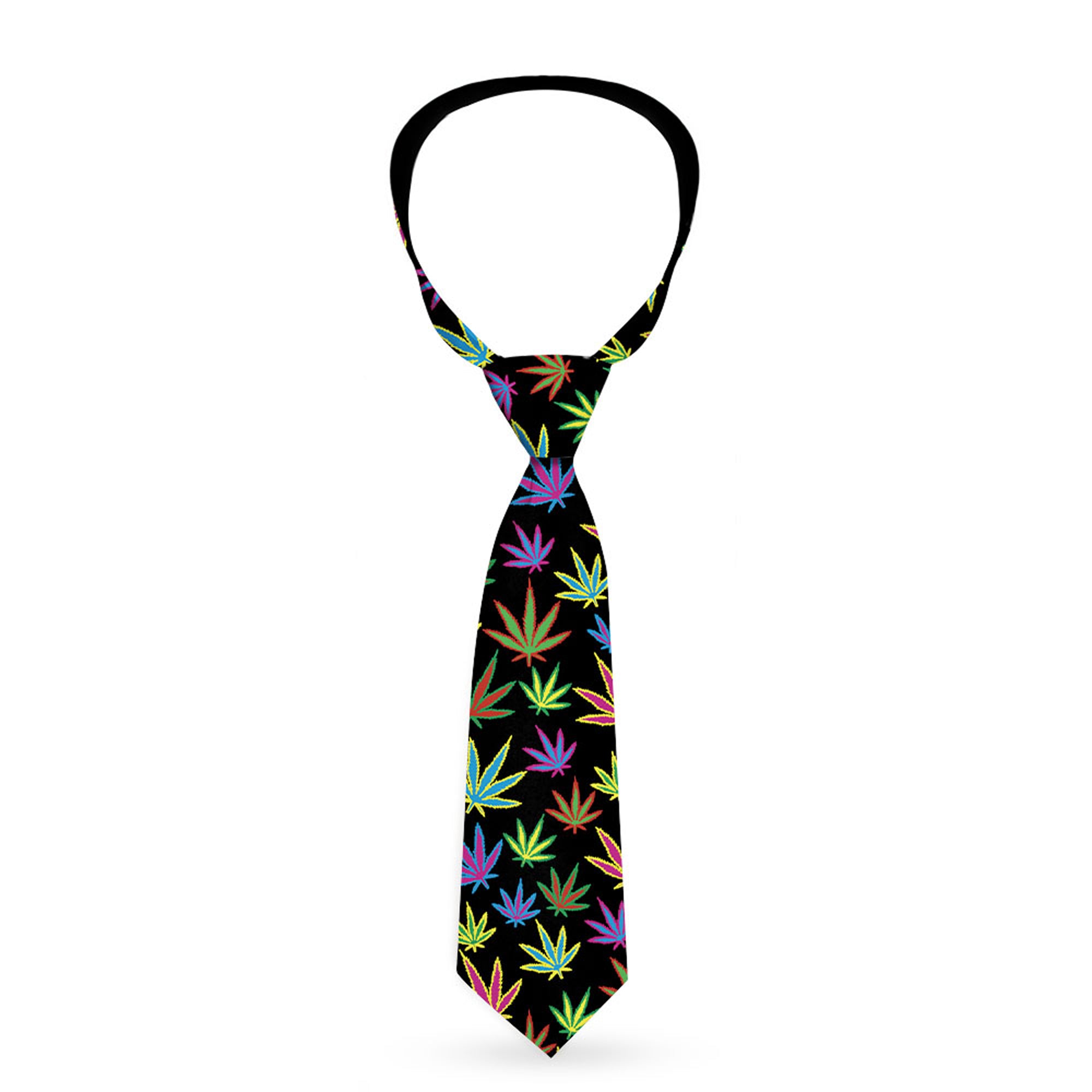 Buckle-Down Necktie - Multi Marijuana Leaves Black/Multi Color Neckties Buckle-Down