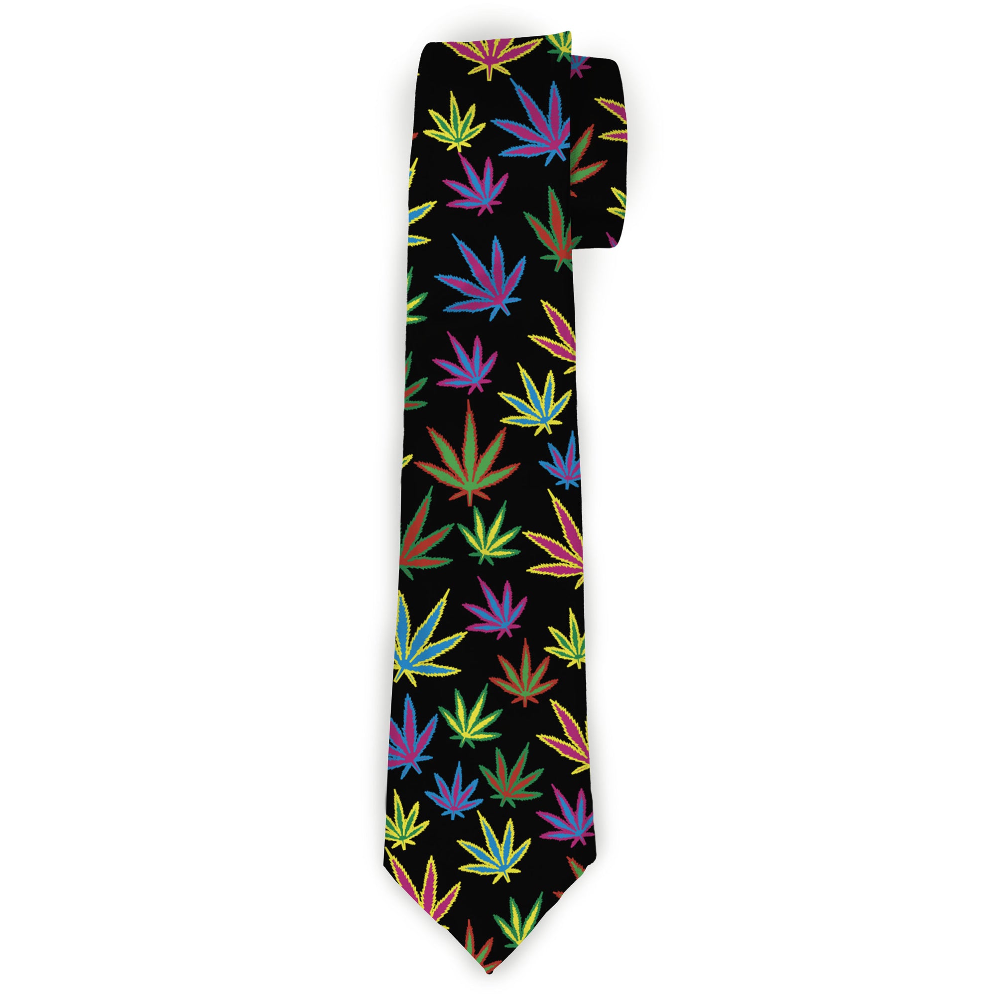 Buckle-Down Necktie - Multi Marijuana Leaves Black/Multi Color Neckties Buckle-Down