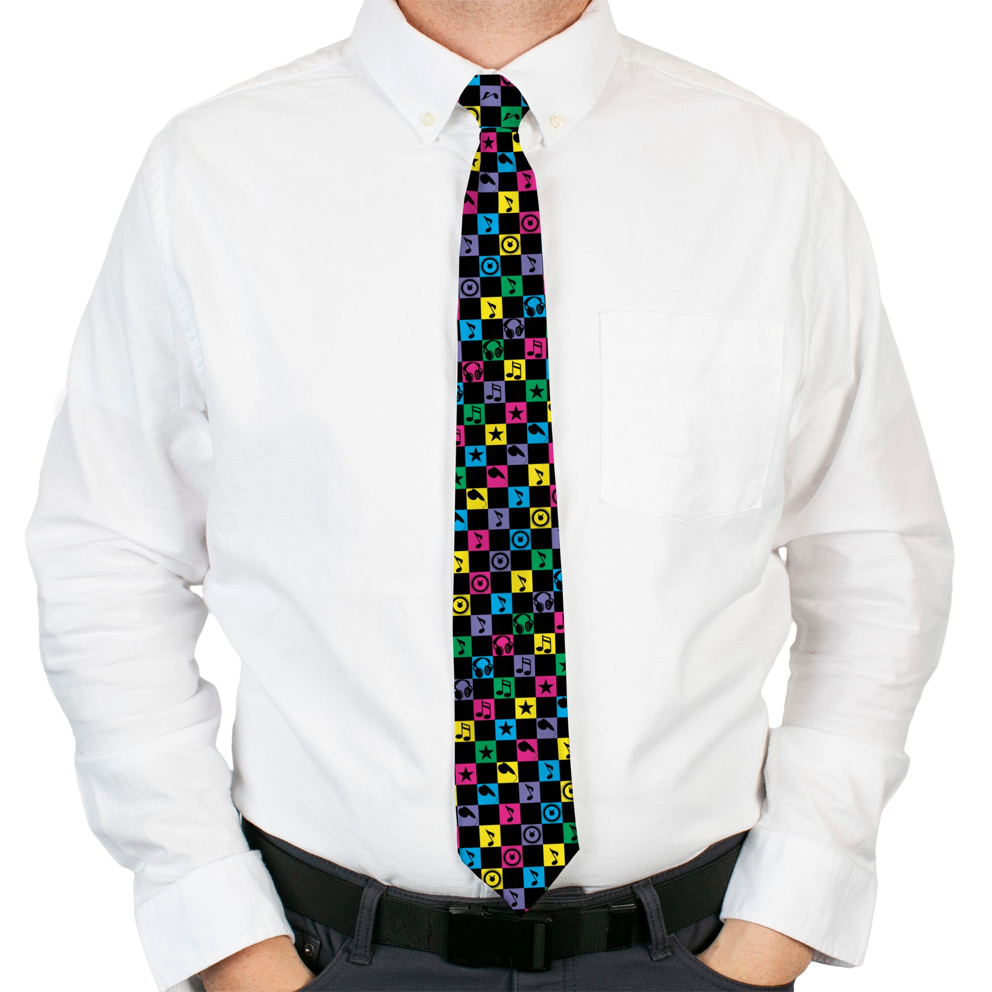 Buckle-Down Necktie - Musical Checkers Black/Neon Neckties Buckle-Down