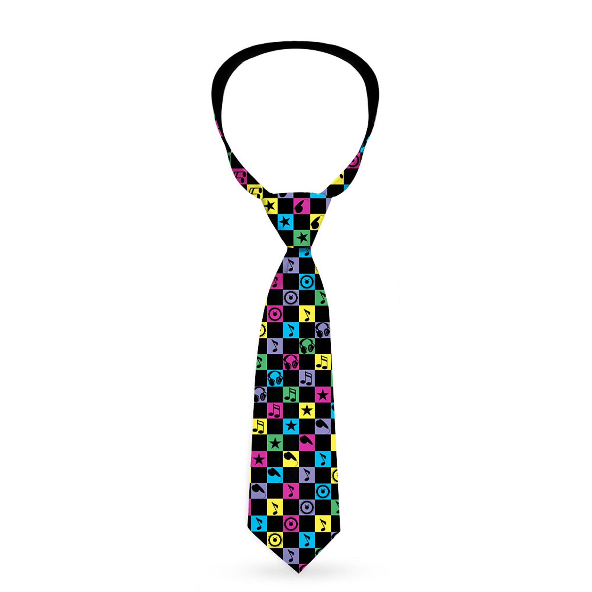 Buckle-Down Necktie - Musical Checkers Black/Neon Neckties Buckle-Down