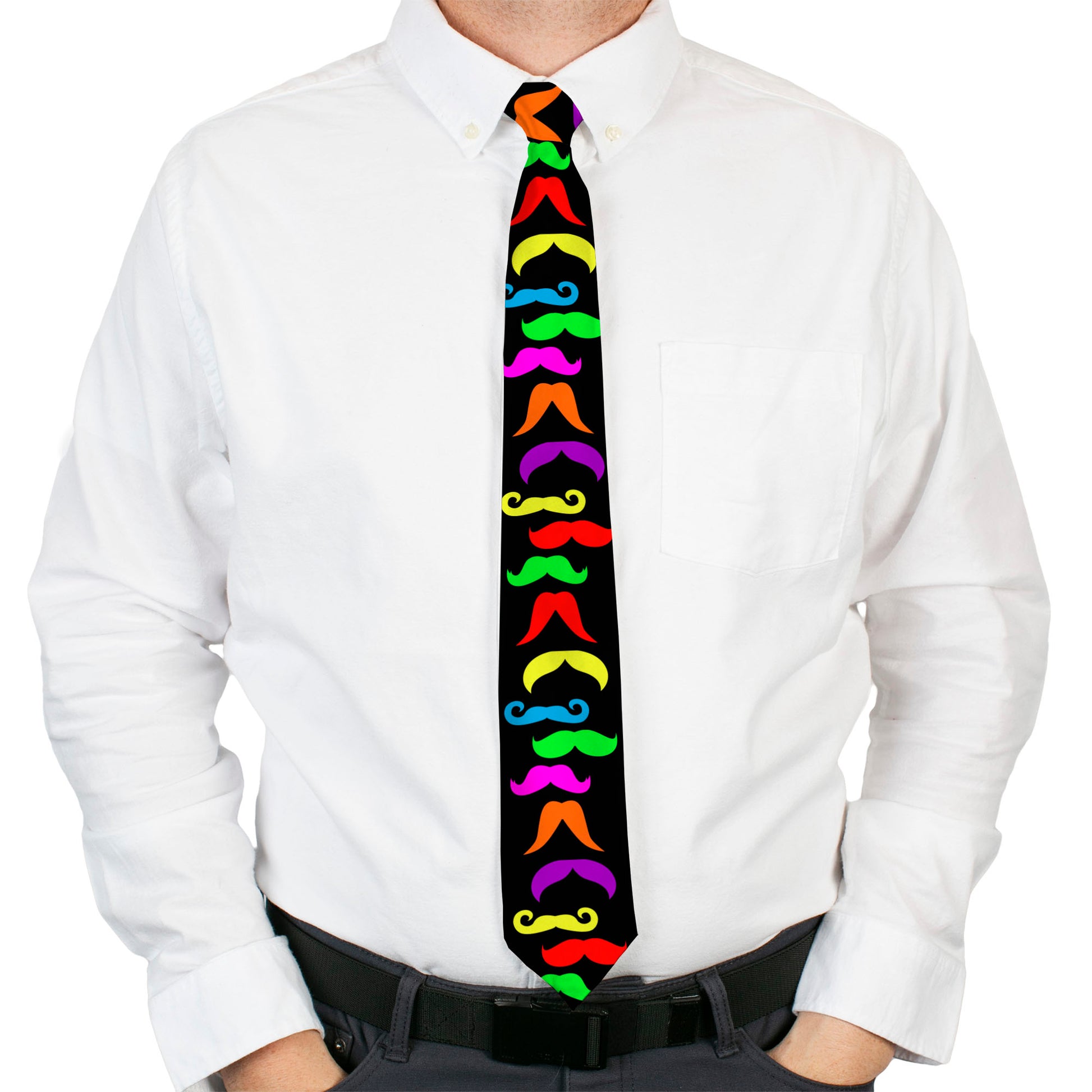 Buckle-Down Necktie - Mustaches Black/Multi Color Neckties Buckle-Down