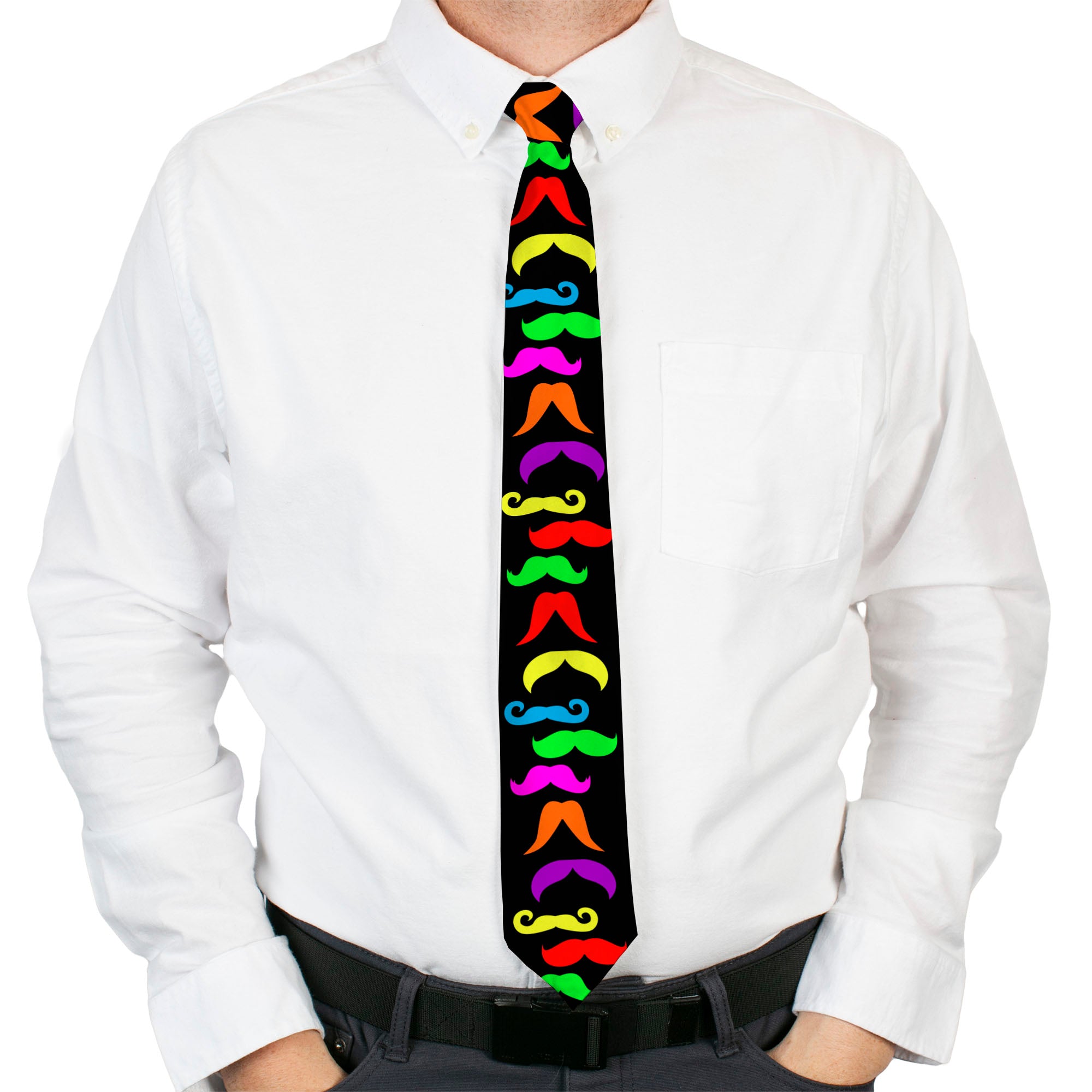 Buckle-Down Necktie - Mustaches Black/Multi Color Neckties Buckle-Down