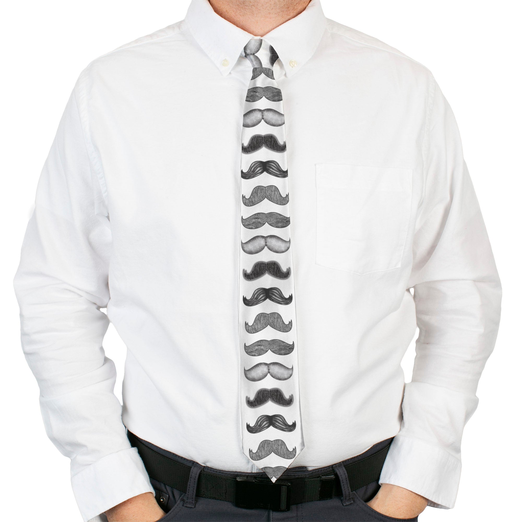 Buckle-Down Necktie - Mustaches White/Sketch Neckties Buckle-Down