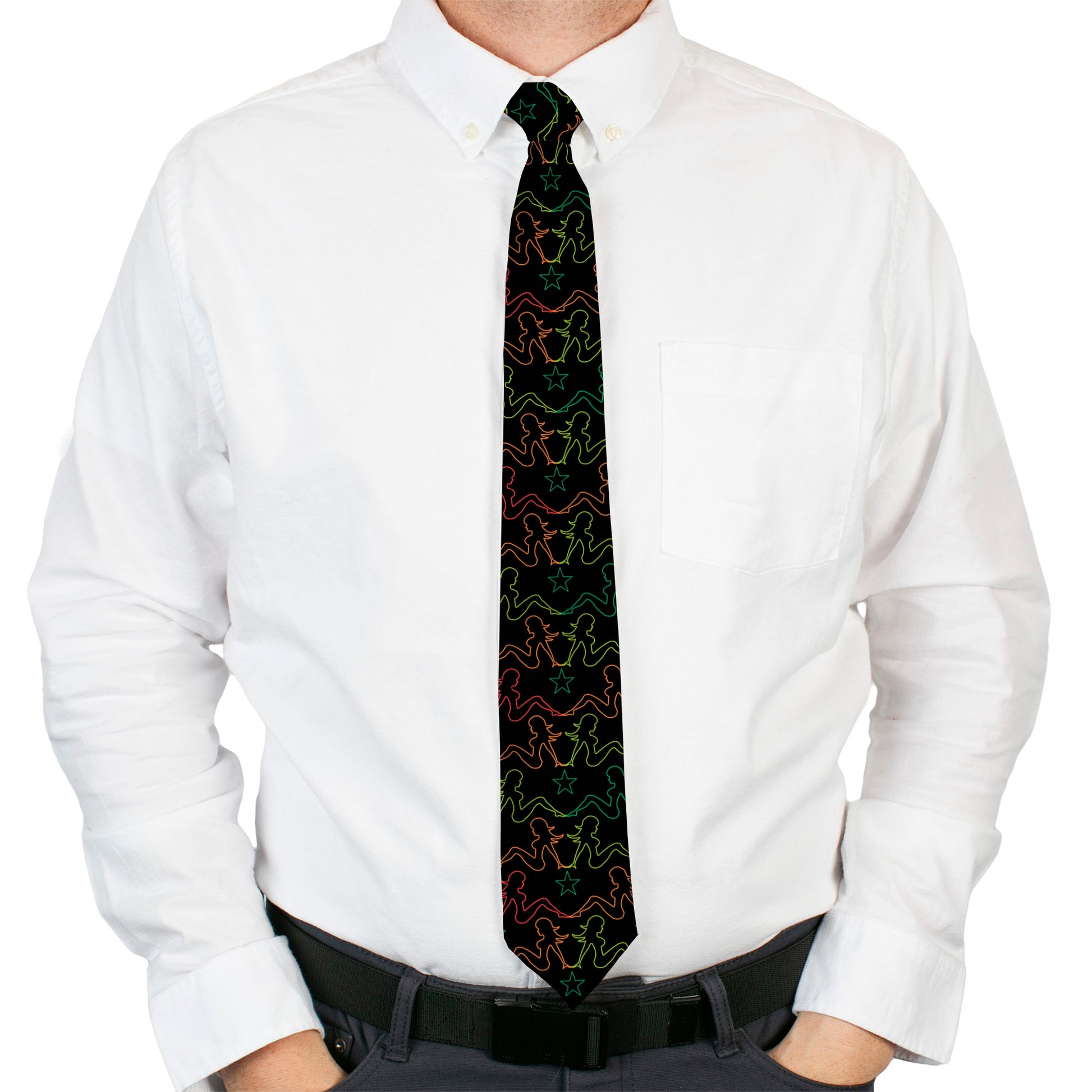 Buckle-Down Necktie - Mud Flap Girls w/Star Outline Black/Multi Color Neckties Buckle-Down