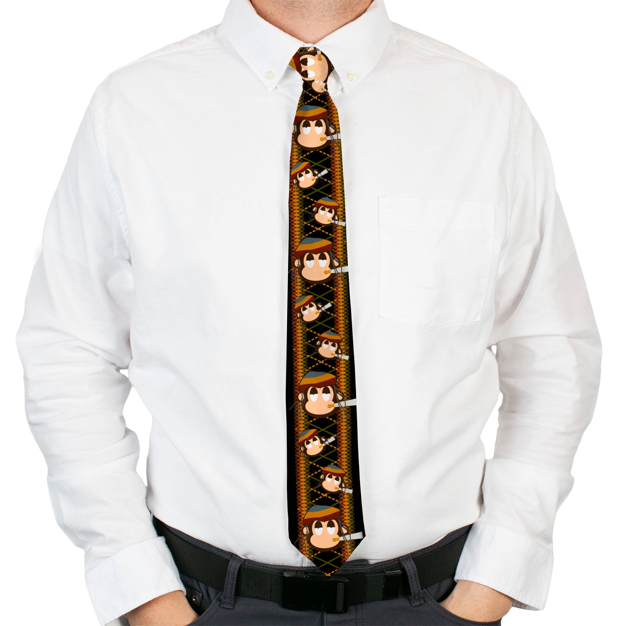 Buckle-Down Necktie - Multi Smoking Monkey Argyle Brown Neckties Buckle-Down