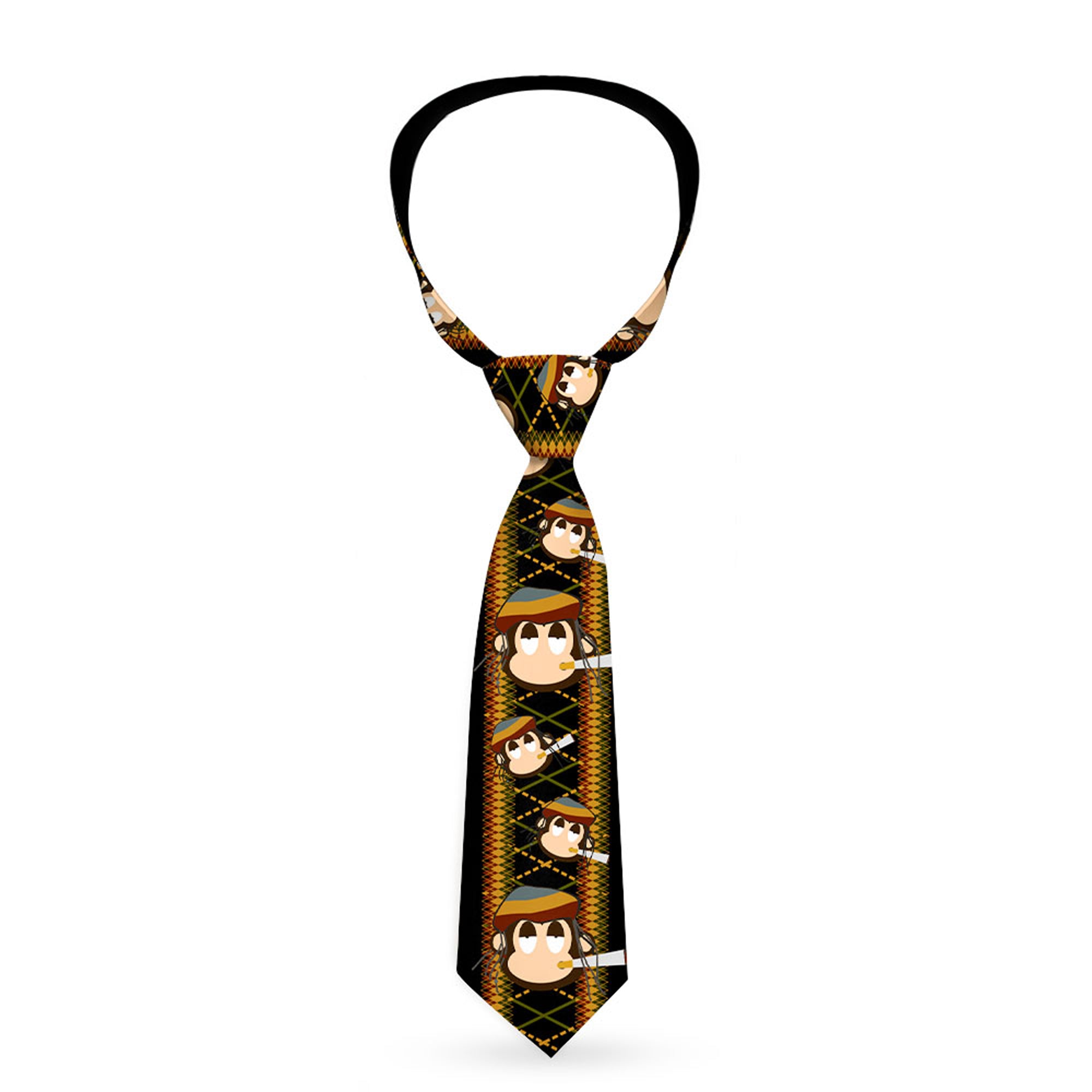 Buckle-Down Necktie - Multi Smoking Monkey Argyle Brown Neckties Buckle-Down