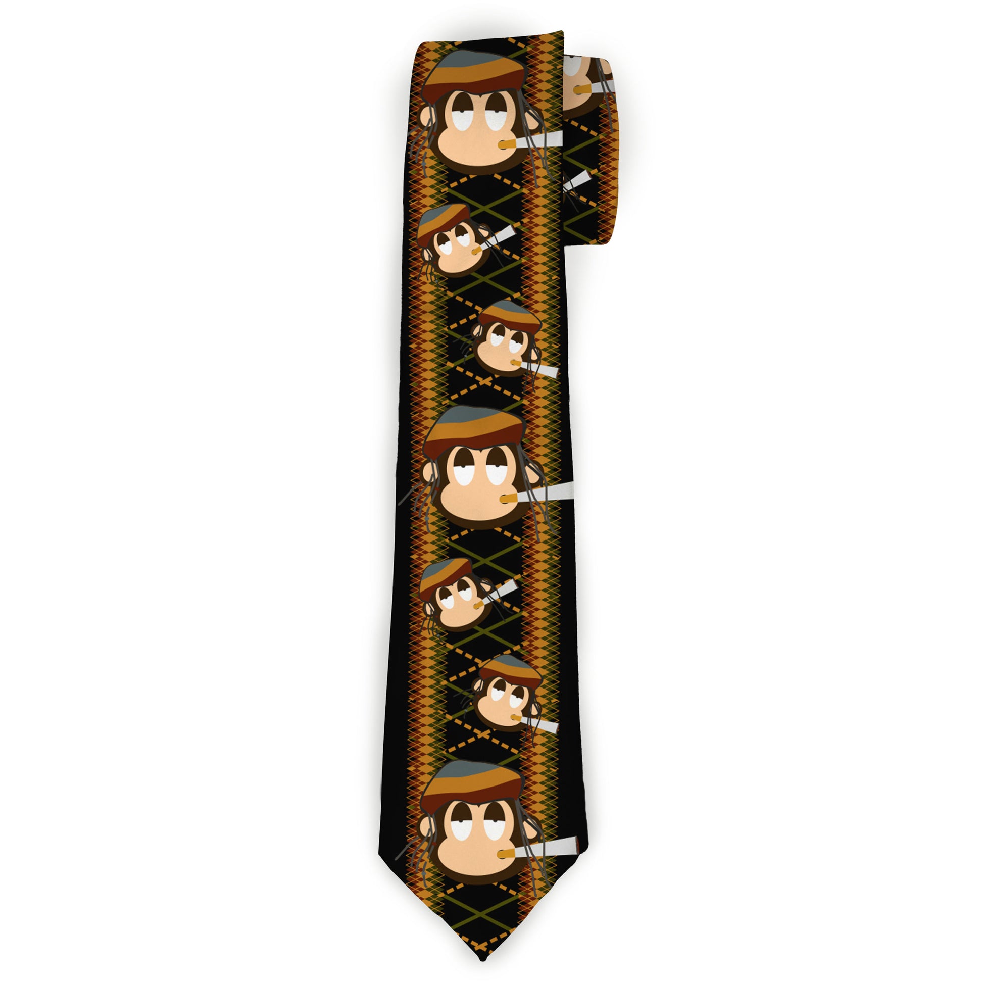 Buckle-Down Necktie - Multi Smoking Monkey Argyle Brown Neckties Buckle-Down