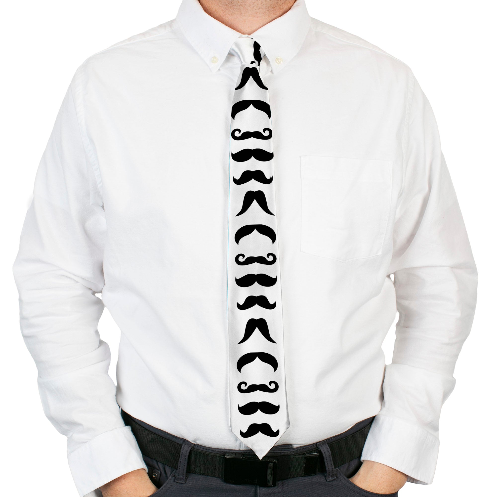 Buckle-Down Necktie - Mustaches Straight White/Black Neckties Buckle-Down