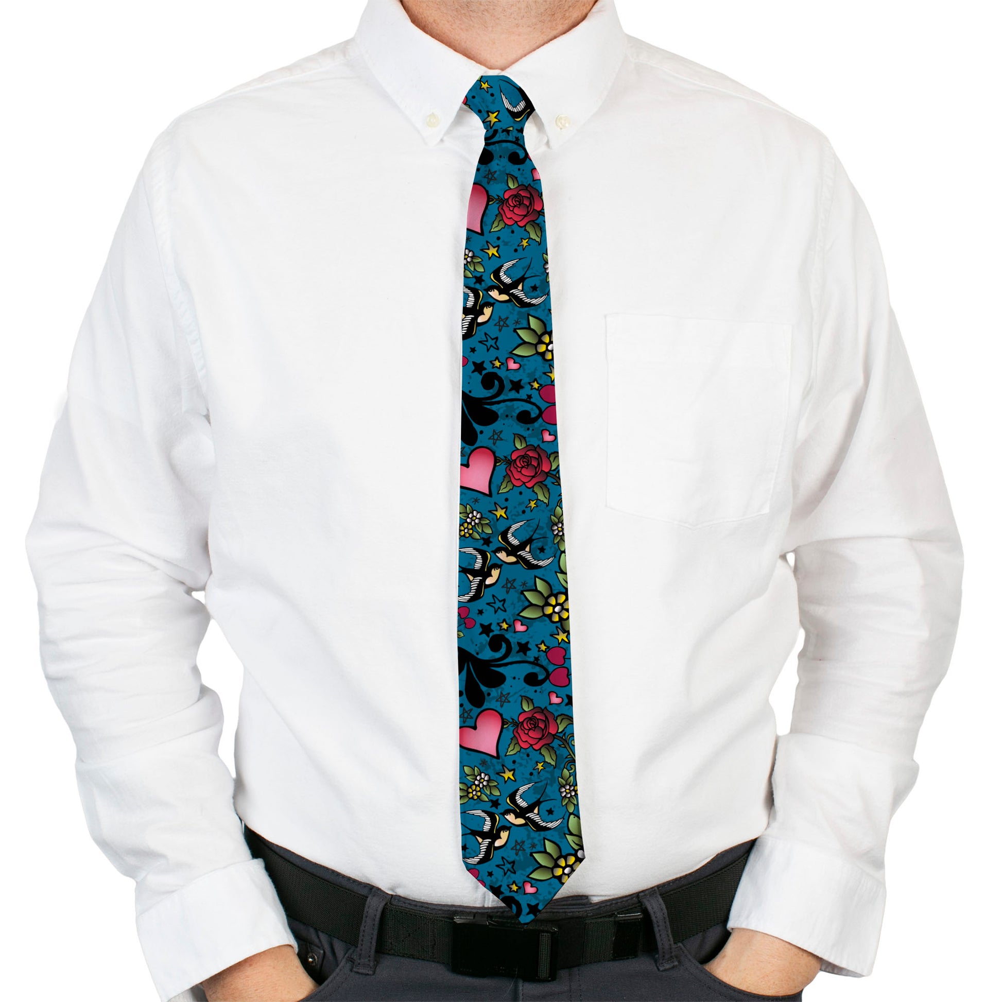 Buckle-Down Necktie - Mom & Dad C/U Blue w/Sparrows Neckties Buckle-Down
