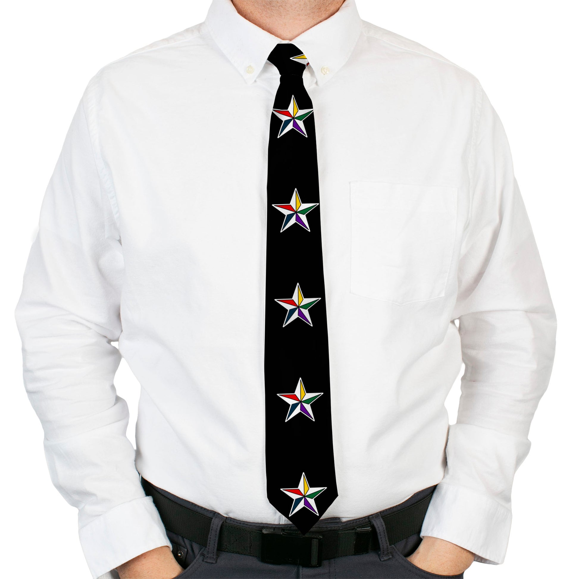 Buckle-Down Necktie - Nautical Star Black/White/Multi Color Neckties Buckle-Down