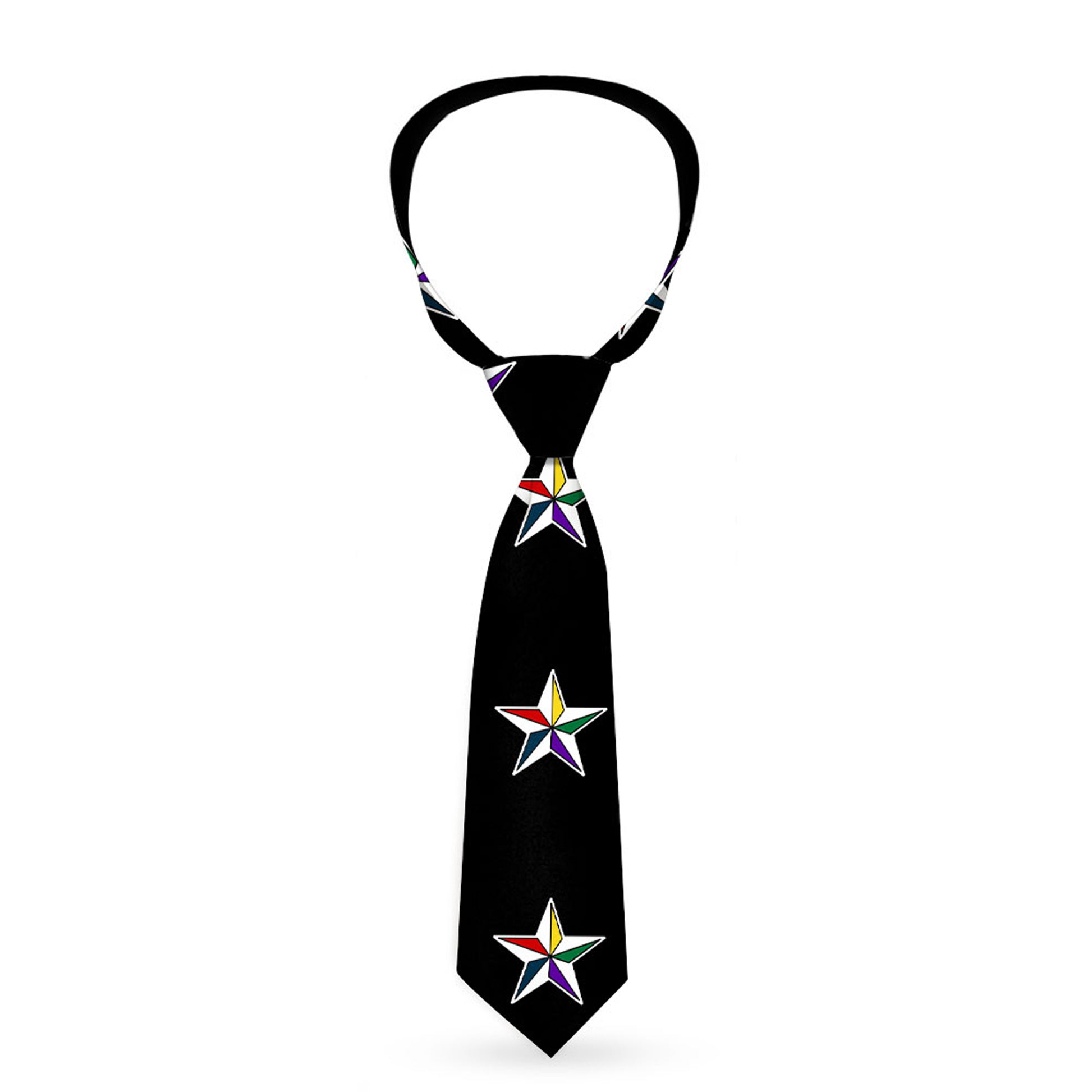 Buckle-Down Necktie - Nautical Star Black/White/Multi Color Neckties Buckle-Down
