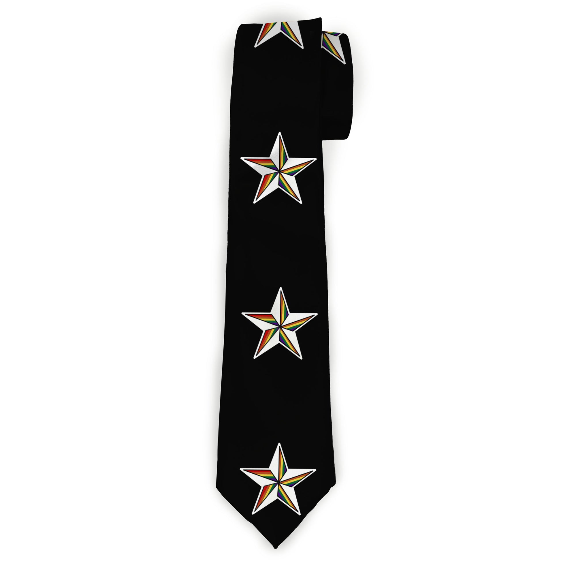 Buckle-Down Necktie - Nautical Star Black/White/Rainbow Neckties Buckle-Down