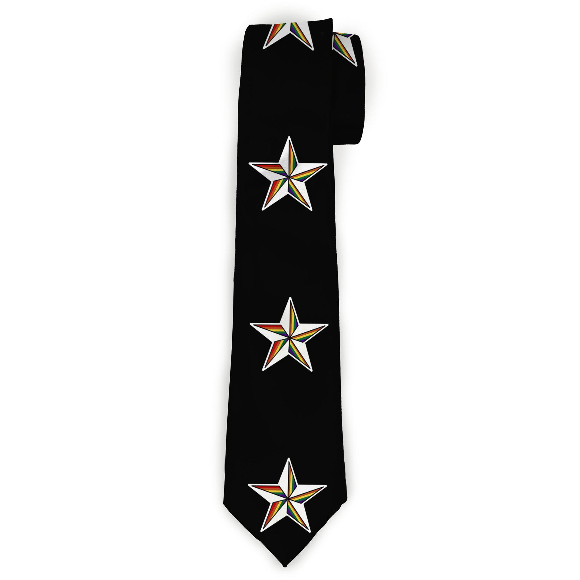 Buckle-Down Necktie - Nautical Star Black/White/Rainbow Neckties Buckle-Down