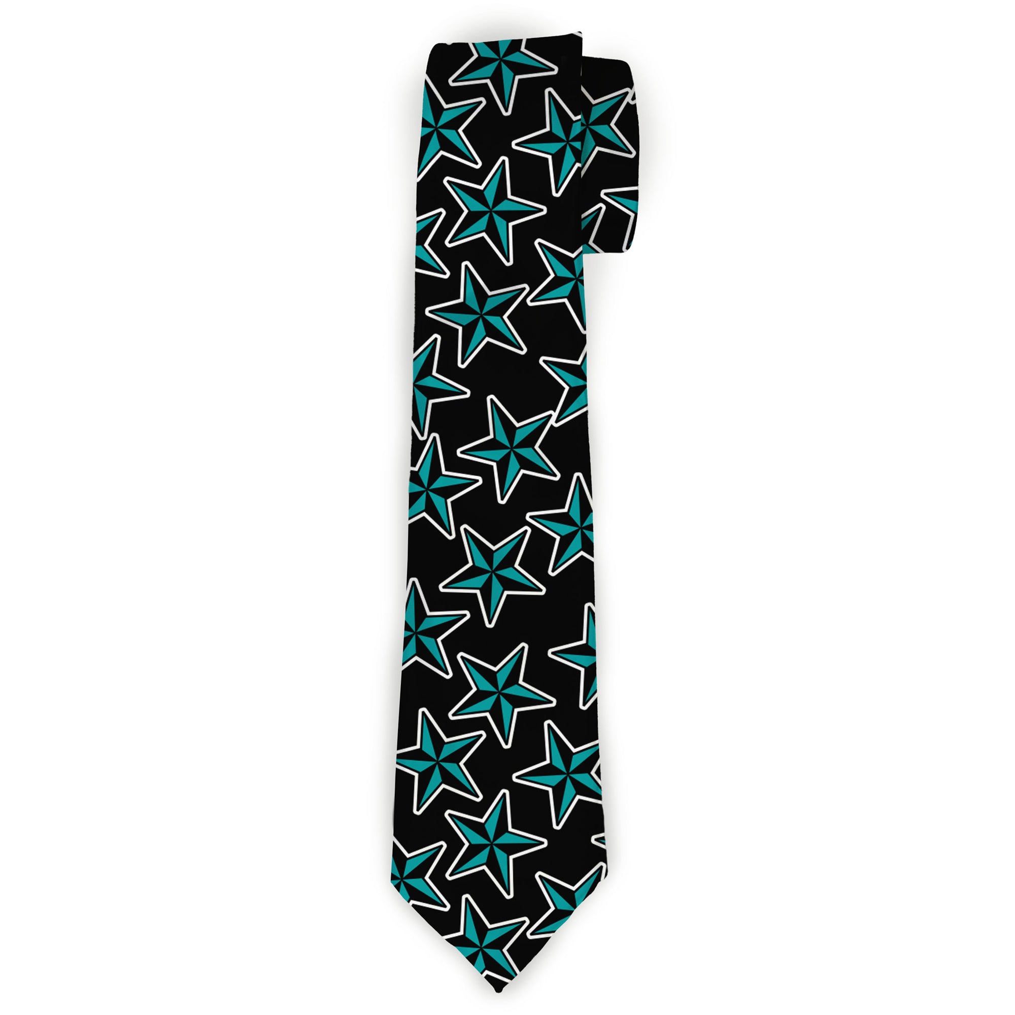 Buckle-Down Necktie - Nautical Stars Scattered Black/Turquoise Neckties Buckle-Down