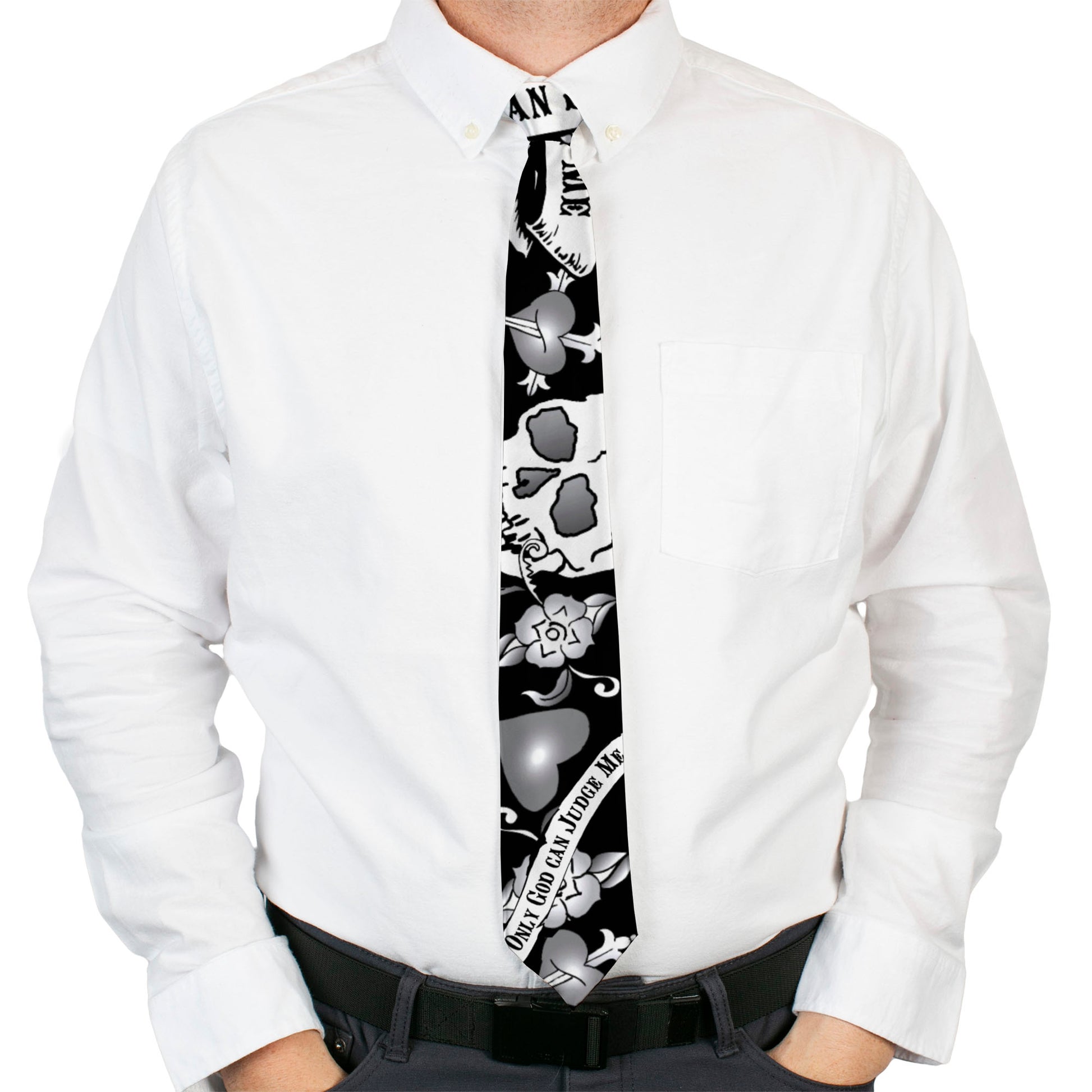 Buckle-Down Necktie - Only God Can Judge Me Black/White Neckties Buckle-Down
