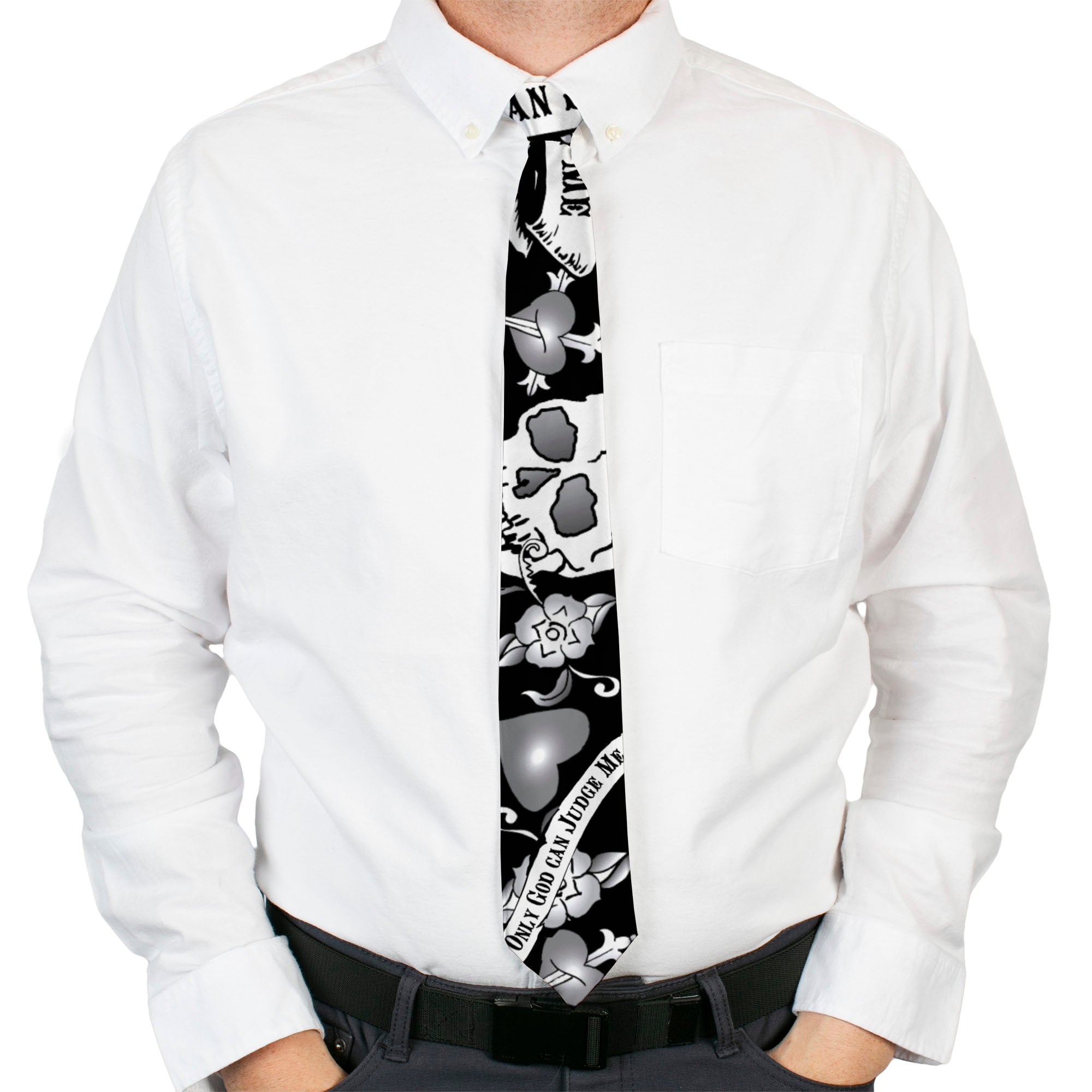 Buckle-Down Necktie - Only God Can Judge Me Black/White Neckties Buckle-Down