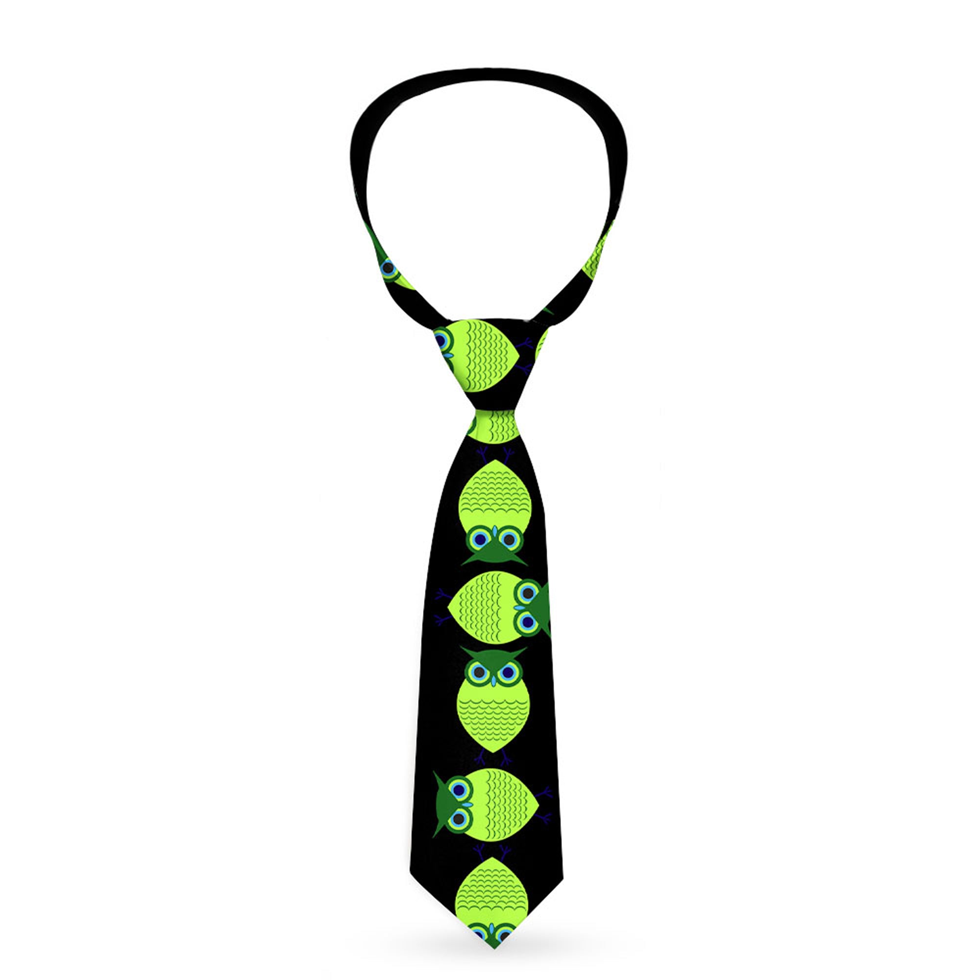 Buckle-Down Necktie - Owls Spin Black/Green Neckties Buckle-Down