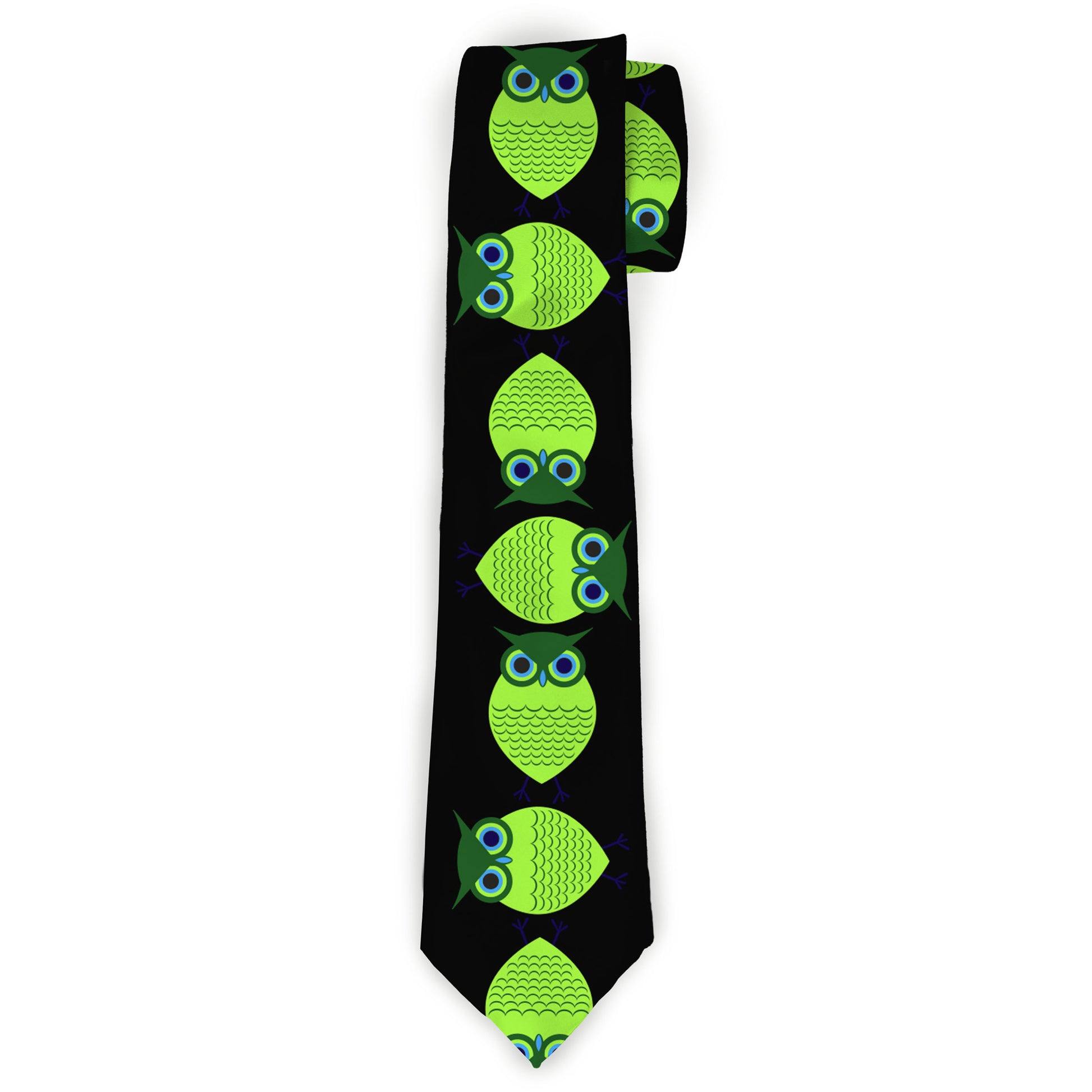Buckle-Down Necktie - Owls Spin Black/Green Neckties Buckle-Down